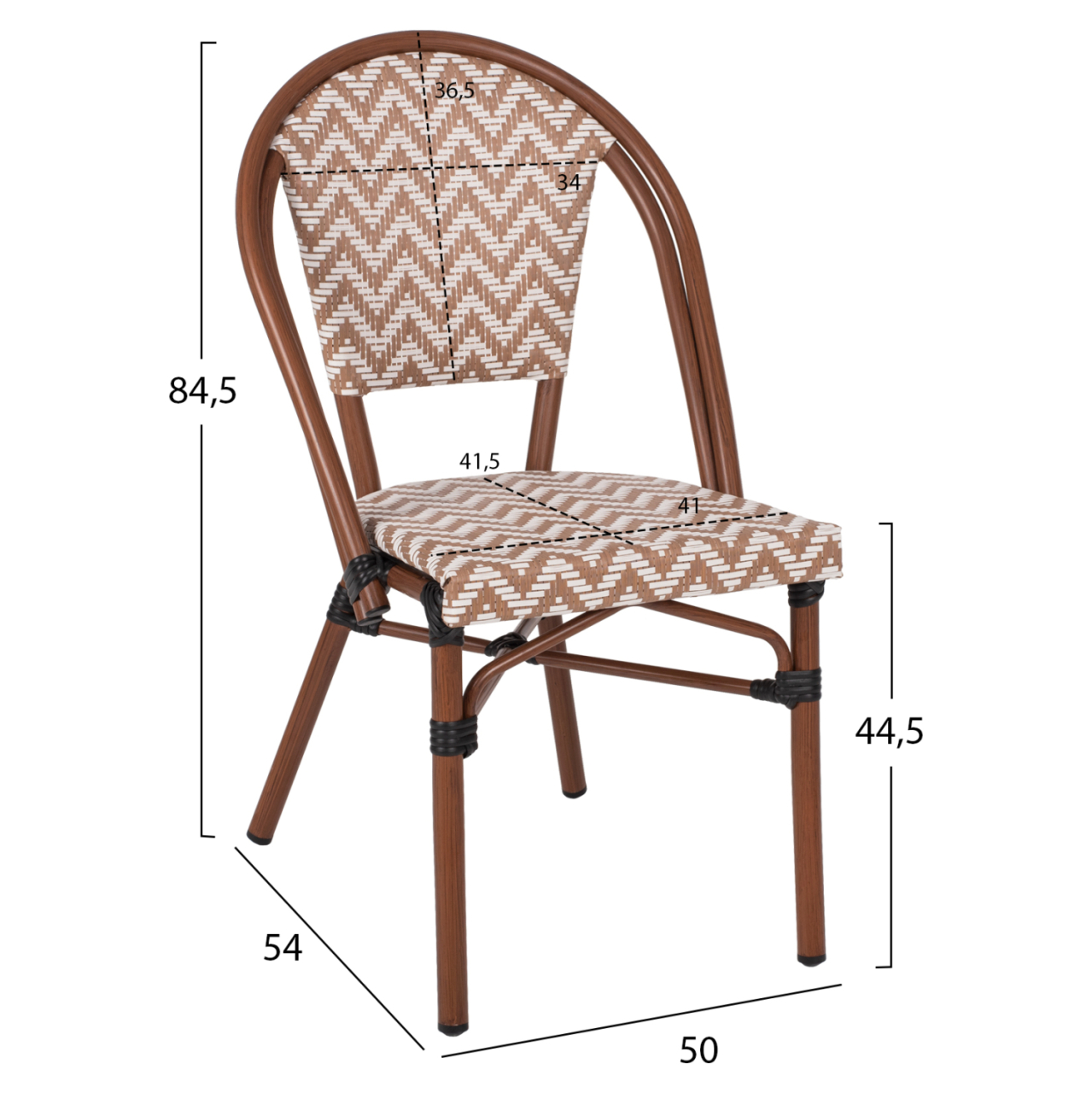 CHAIR ALUMINUM HM5860.03 BROWN BAMBOO LOOK TEXTILENE BEIGE-WHITE 50x54x84,5Ηcm.m. [2]