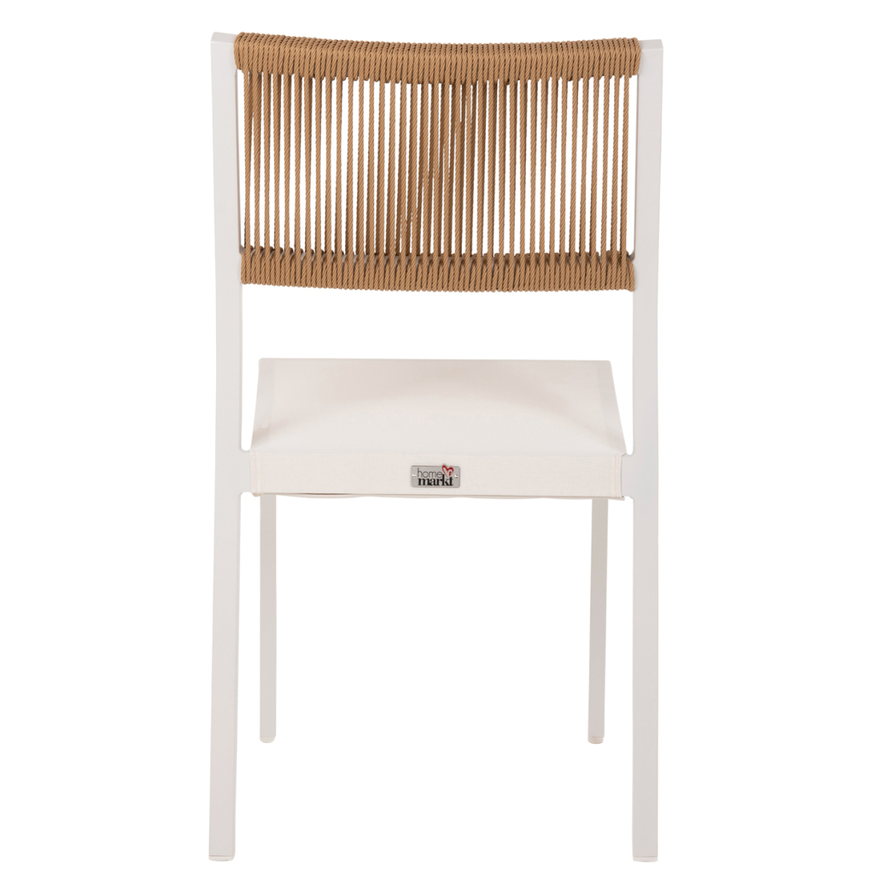 CHAIR ALUMINUM HM5921.02 WHITE FRAME AND TEXTLINE WITH BEIGE SYNTHETIC RATTAN 46x55,5x83Hcm. [6]