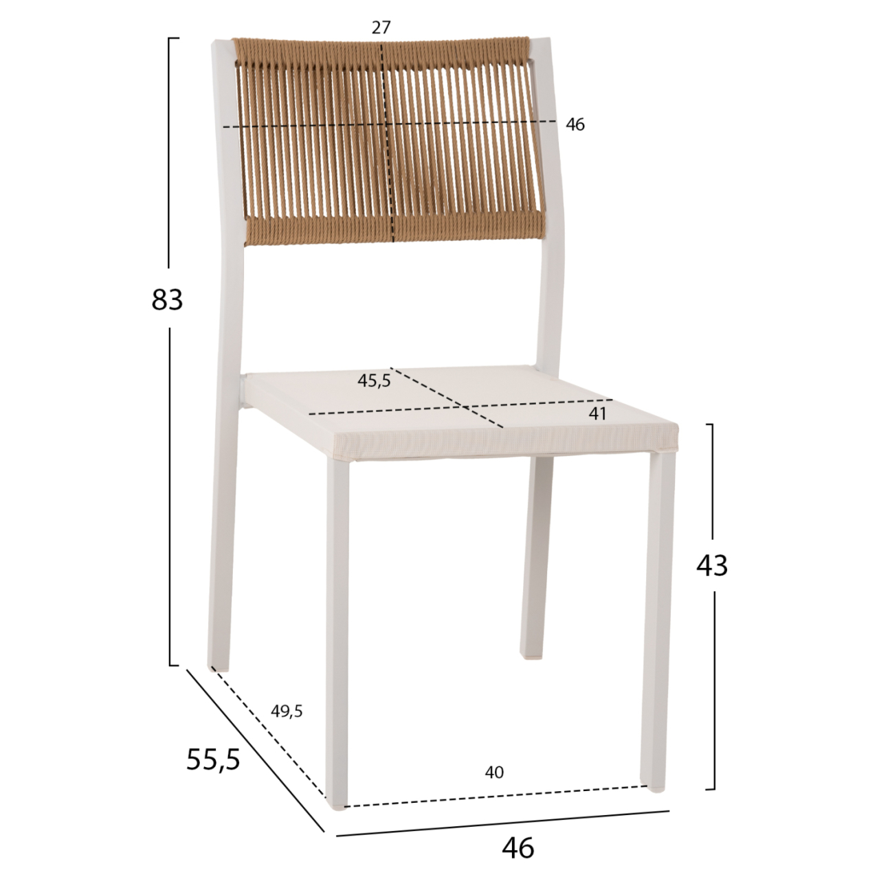 CHAIR ALUMINUM HM5921.02 WHITE FRAME AND TEXTLINE WITH BEIGE SYNTHETIC RATTAN 46x55,5x83Hcm. [2]