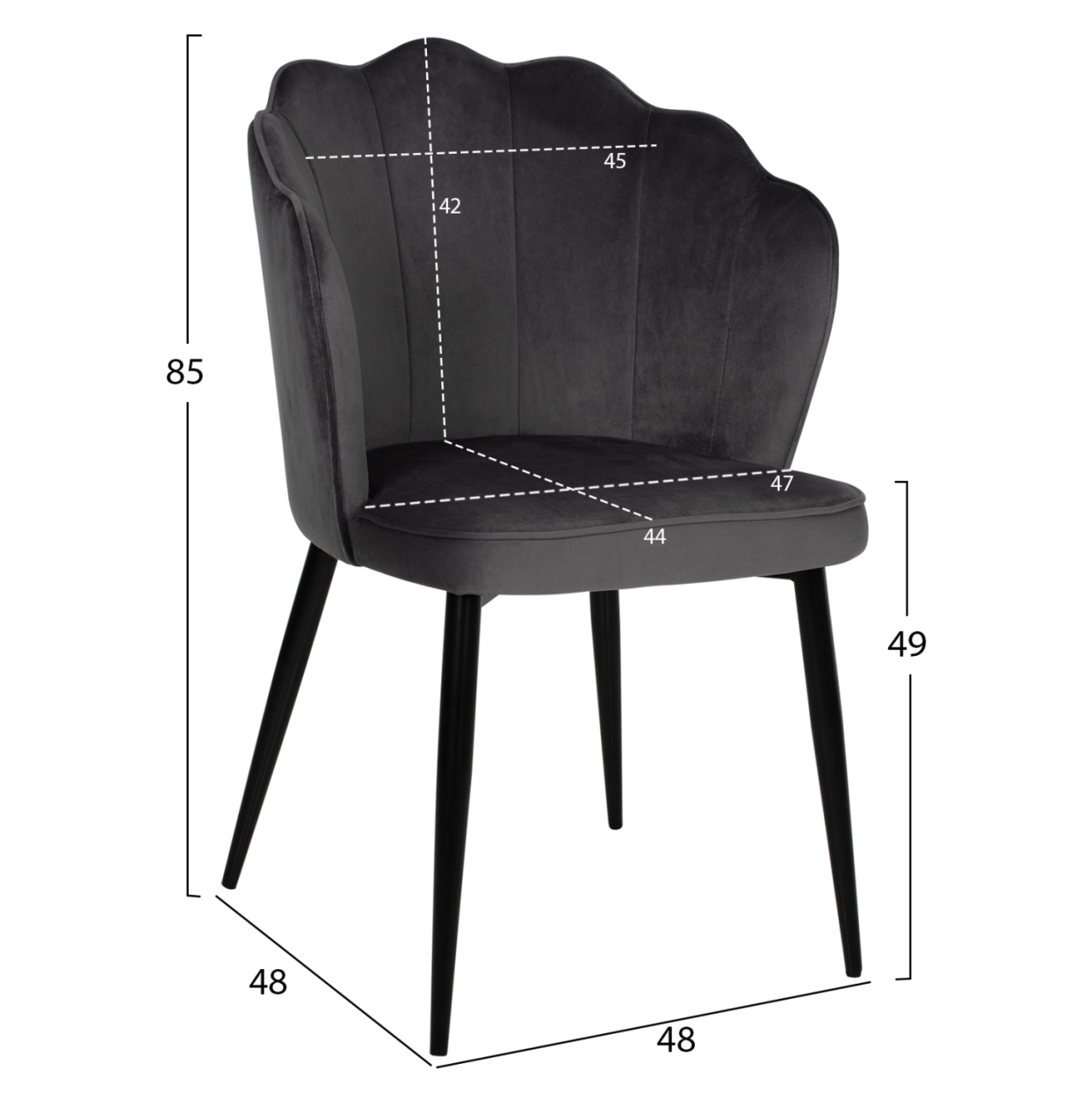 CHAIR AVIE HM8737.01 METALLIC FRAME AND GREY VELVET 48x48x85Hcm. [2]