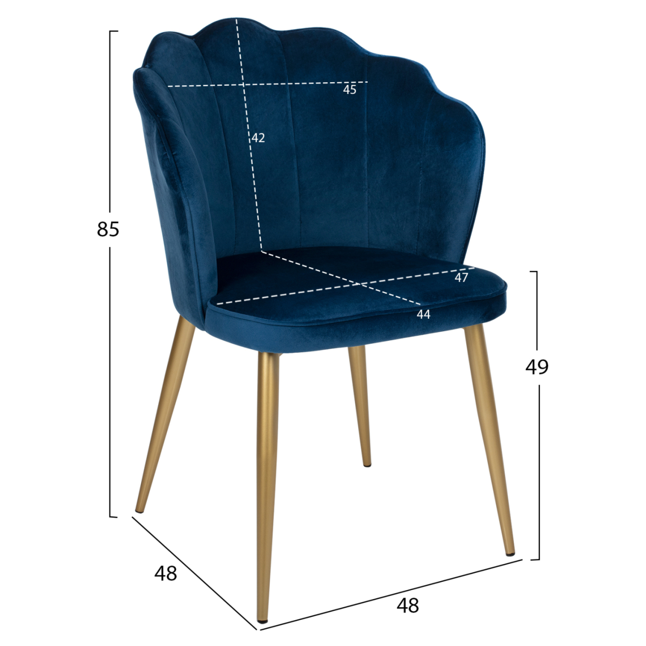 CHAIR AVIE HM8737.08 METALLIC WITH BLUE VELVET AND GOLDEN LEGS 48x48x85Ηcm. [2]