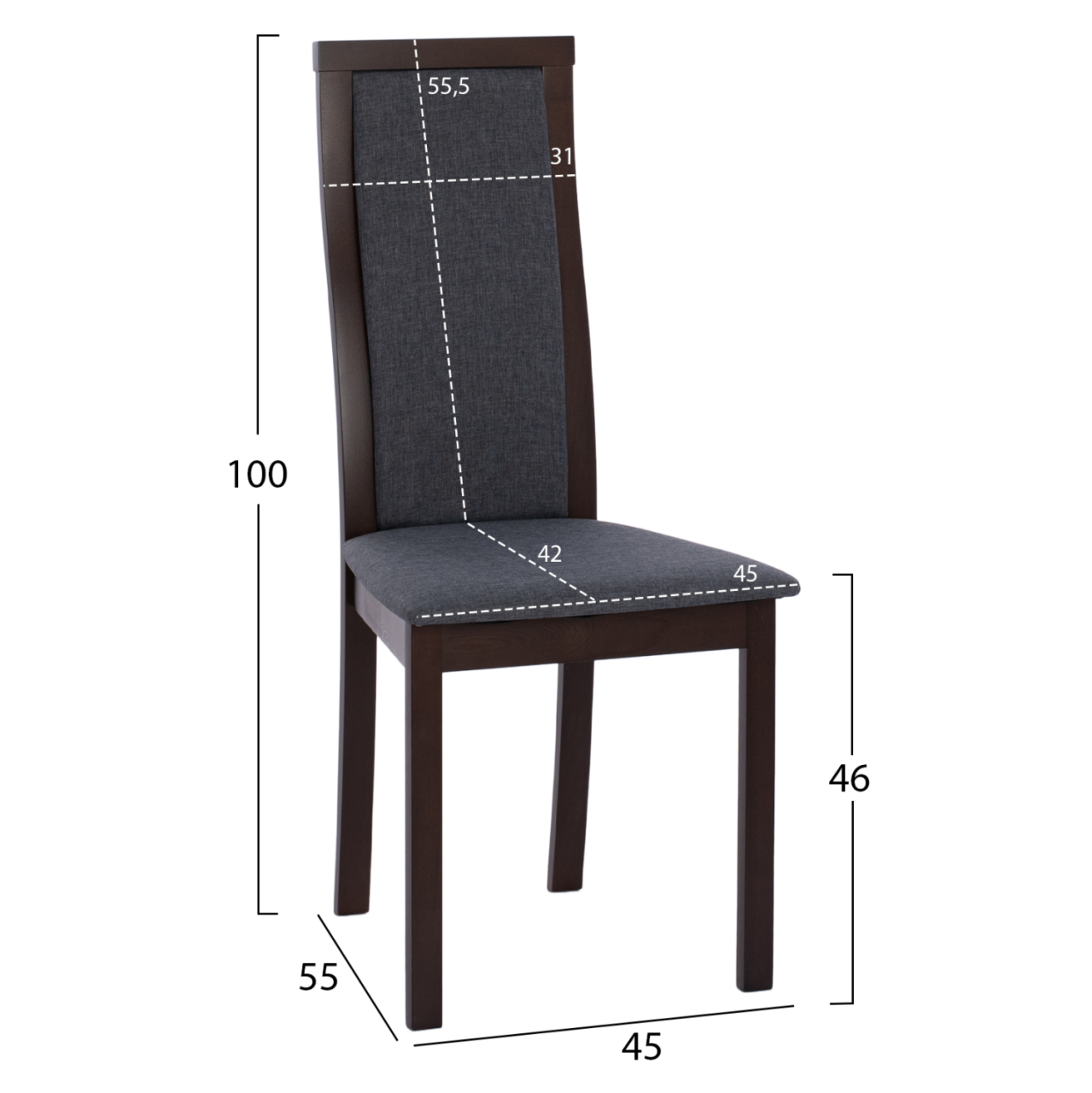 CHAIR BEECH WOOD IN WALNUT COLOR HM9257.01 45x55x100Hcm. [2]