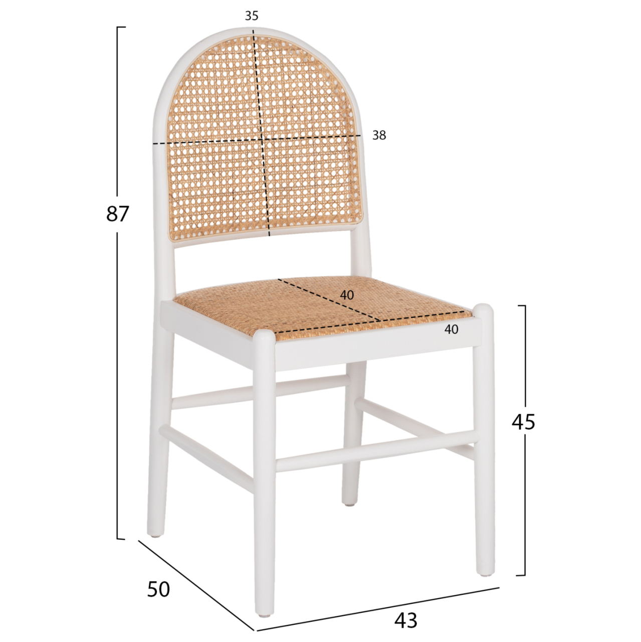 CHAIR BEECH WOOD WHITE-RATTAN BEIGE HM9407.03 43x50x87Hcm. [2]