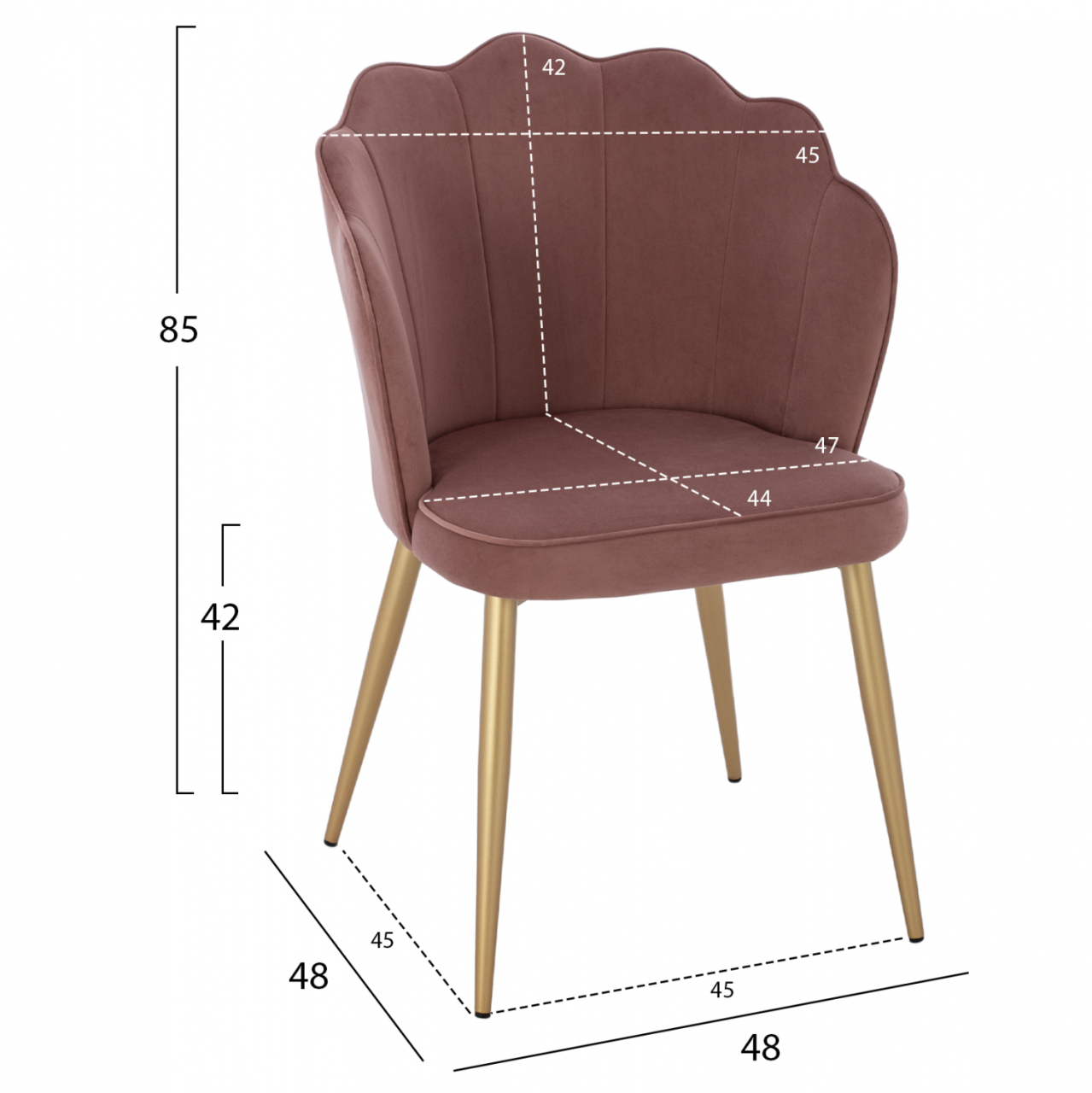 CHAIR HM8737.02 VELVET DUSTY PINK WITH METAL GOLD FRAME 48x48x85 cm. [2]