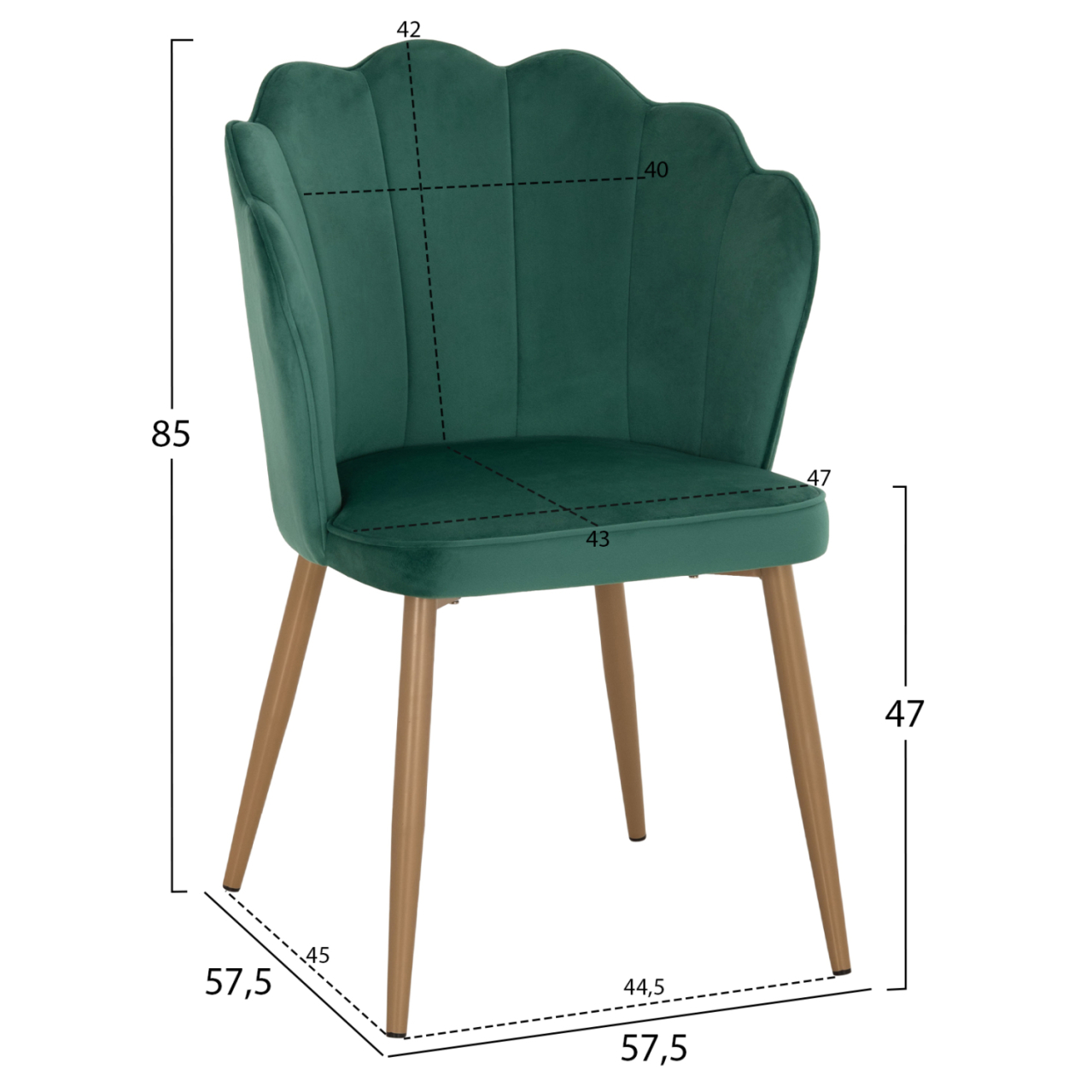 CHAIR HM8737.03 VELVET GREEN WITH METAL GOLD FRAME 57.5x57.5x85 cm. [2]