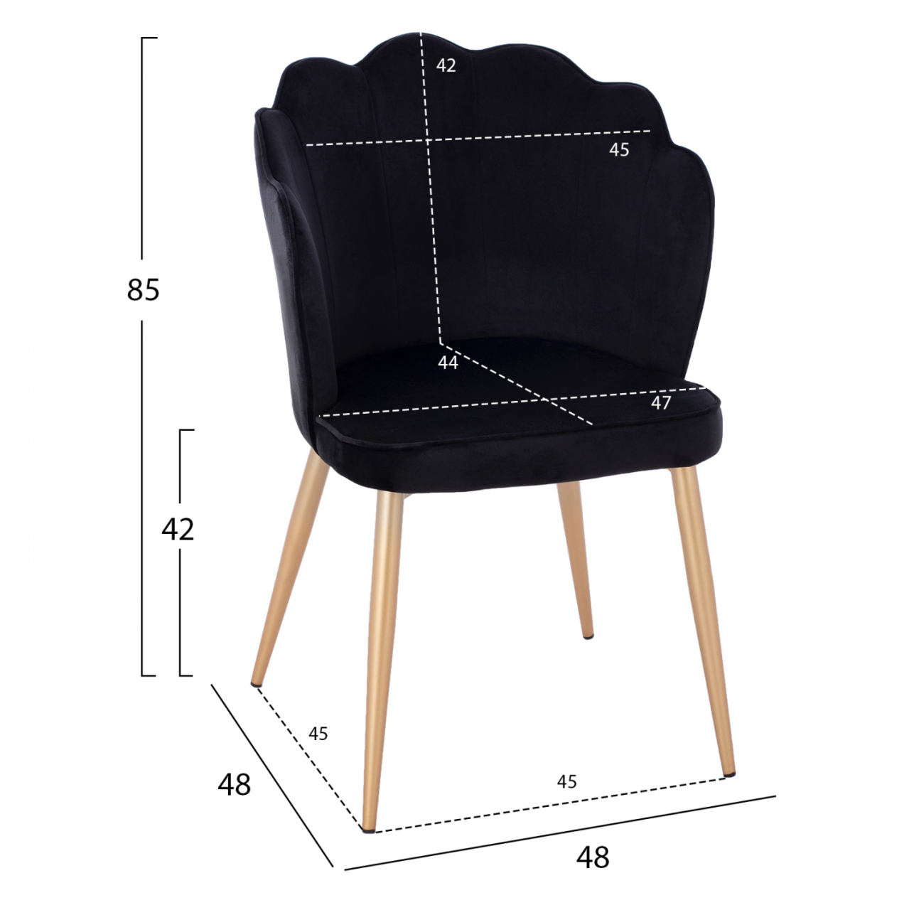 CHAIR HM8737.04 VELVET BLACK WITH METAL GOLD FRAME 48x48x85 cm. [2]