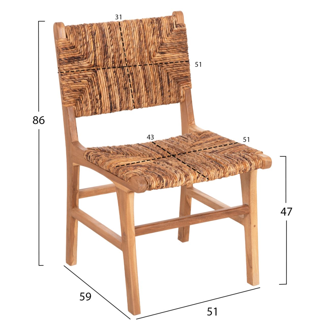 CHAIR HM9399.11 TEAK WOOD WITH STRAW MATTING ON BACKREST AND SEAT NATURAL COLOR 51x60,5x86Hcm [2]