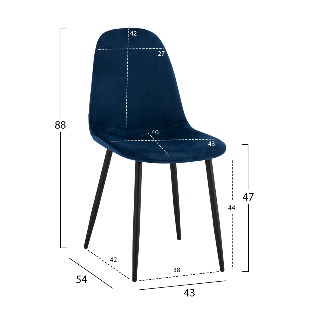 Chair Leonardo Velvet Blue with Metallic Legs HM00100.08 43x54x88 cm. [2]