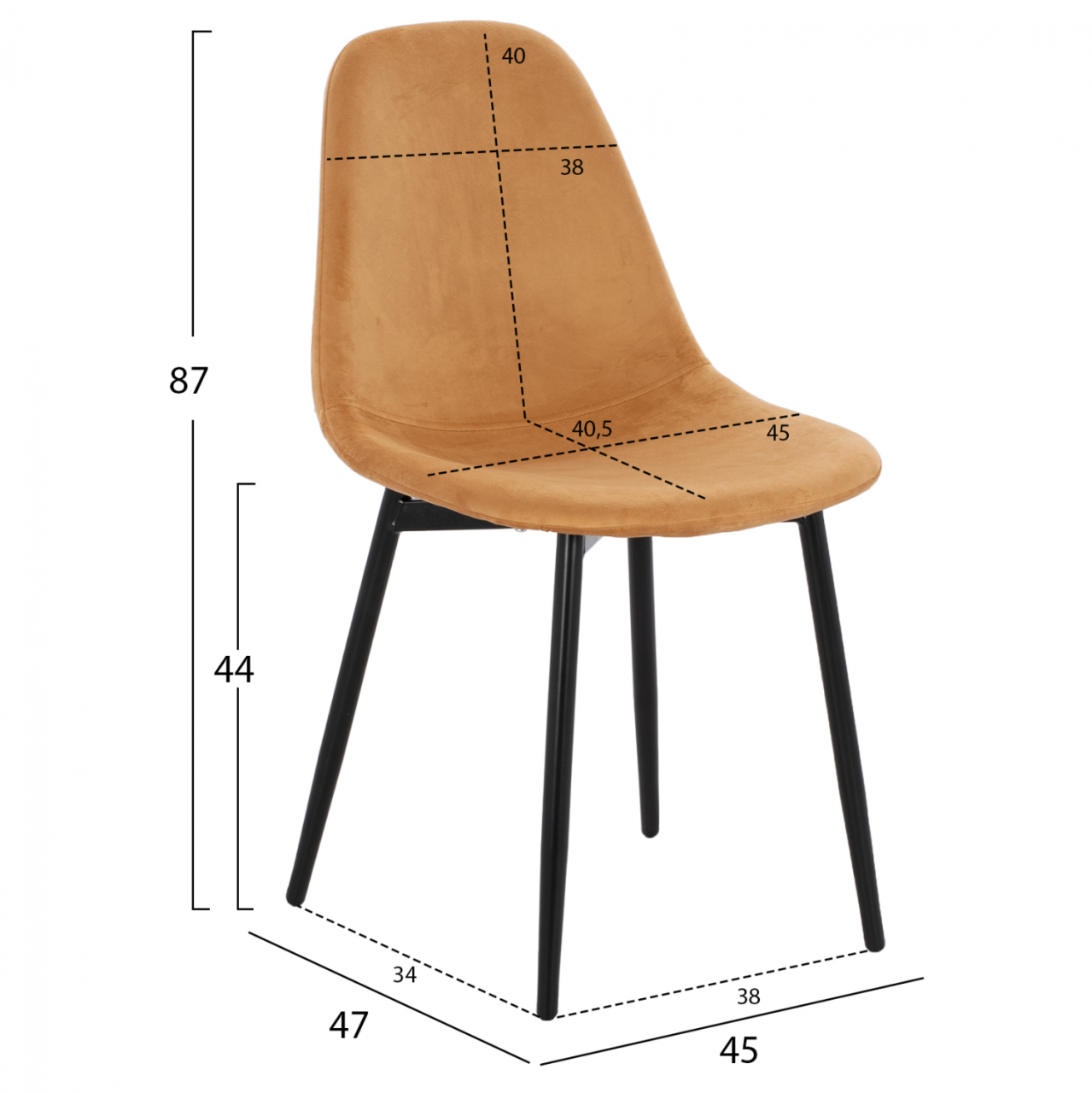 CHAIR LEONARDO VELVET GOLD WITH METAL LEGS 45x47x87Y cm. ΗΜ00100.09 [2]