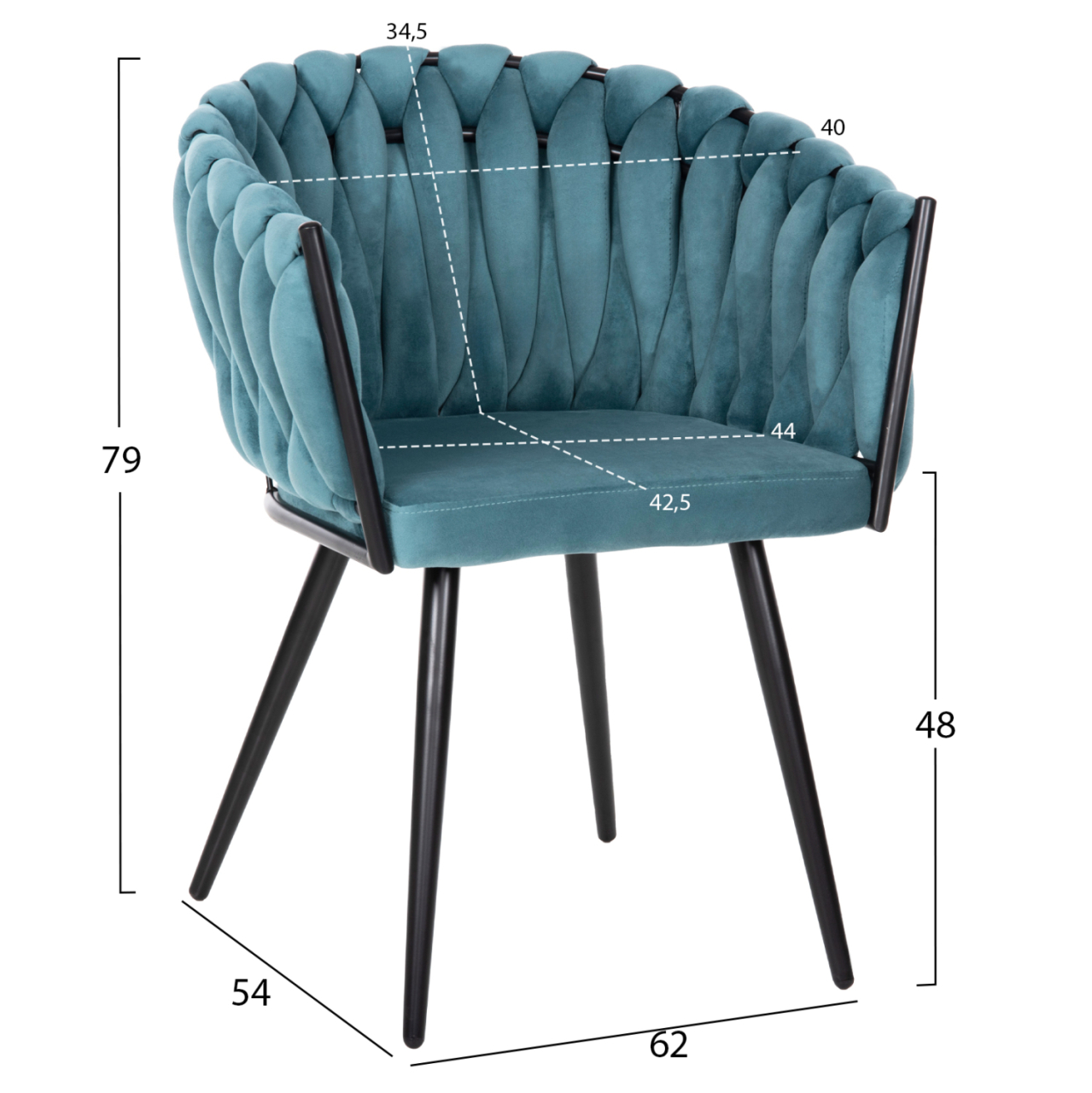 CHAIR LUANDA HM8741.05 TURQUOISE VELVET-BLACK METALLIC LEGS 62x54x79Hcm. [2]