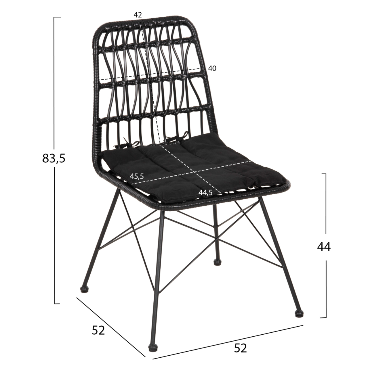 CHAIR OUTDOOR ALLEGRA HM5453.12 METAL-CUSHION-WICKER IN BLACK 52x52x83.5Hcm. [2]