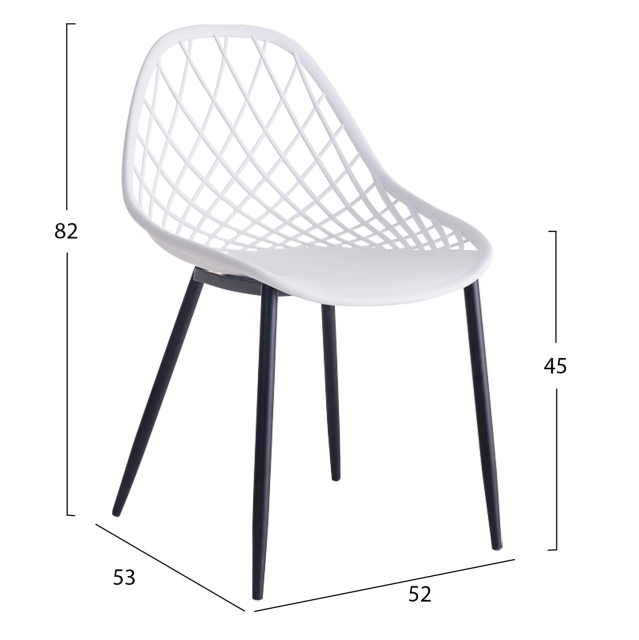 CHAIR POLYPROPYLENE HM9524.01 IN WHITE COLOR WITH BLACK METAL LEGS 52x53x82Hcm. [2]