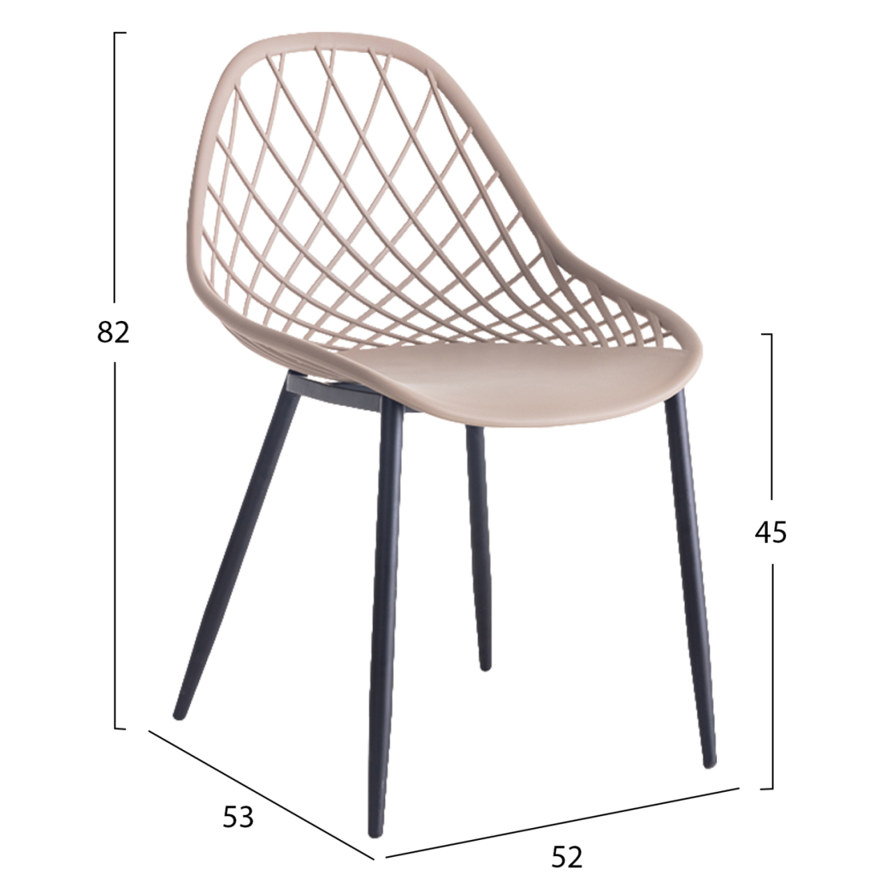 CHAIR POLYPROPYLENE HM9524.03 IN CAPPUCCINO COLOR WITH BLACK METAL LEGS 52x53x82Hcm. [2]
