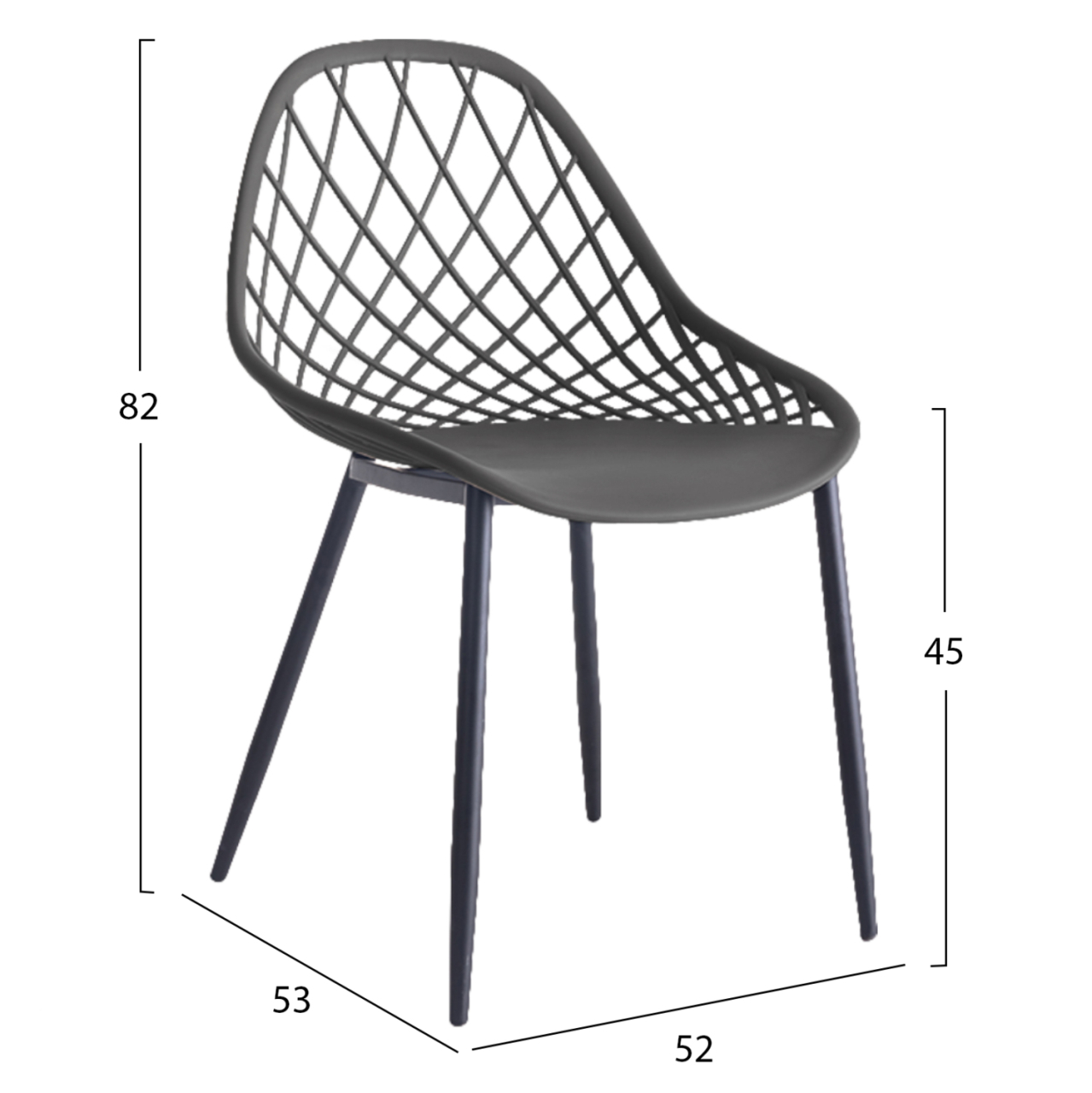CHAIR POLYPROPYLENE HM9524.10 IN GREY COLOR WITH BLACK METAL LEGS 52x53x82Hcm. [2]