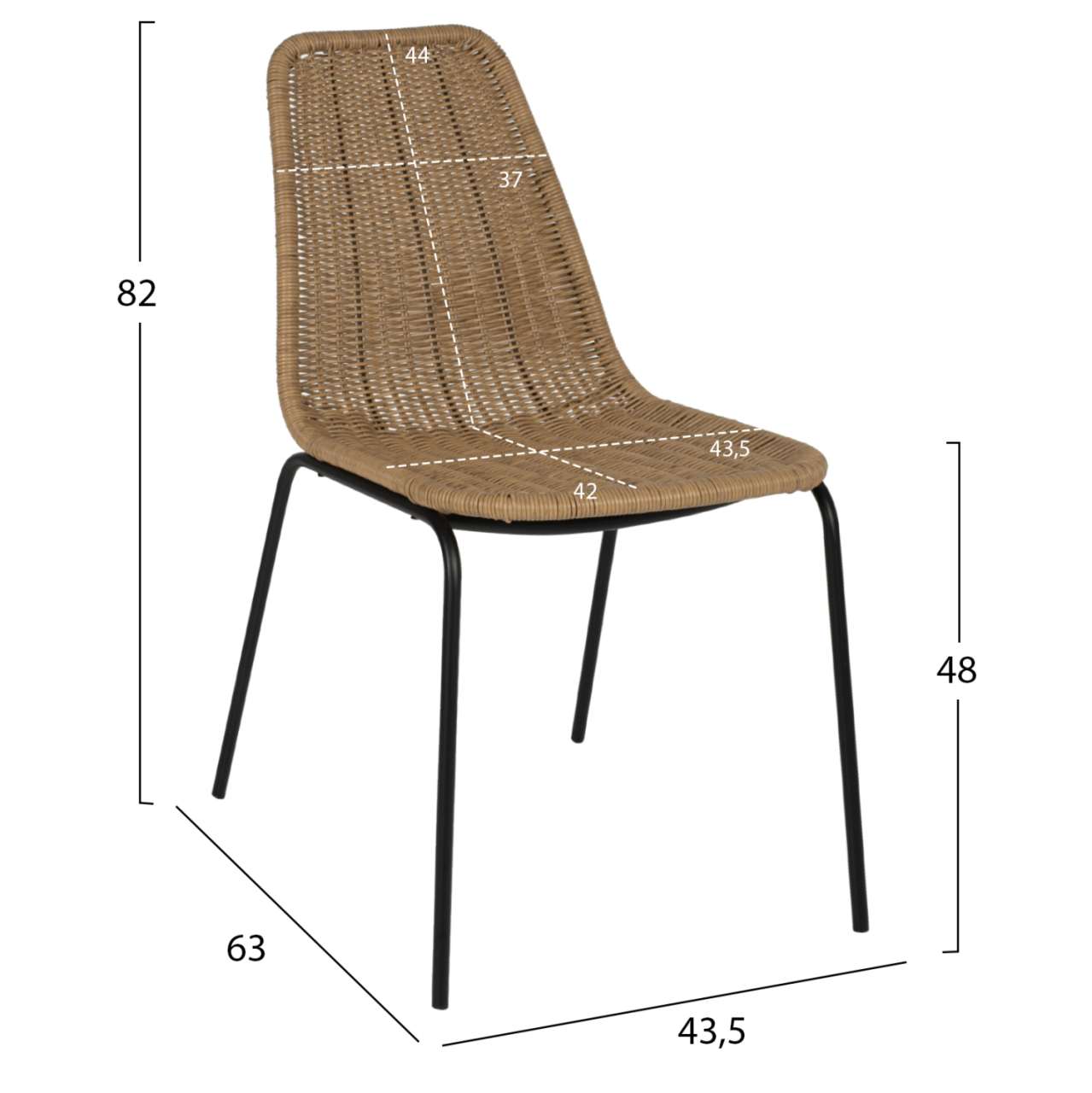CHAIR PROFESSIONAL HM5867.01 METAL BLACK WITH RATTAN NATURAL 43.5x63x82Hcm. [2]