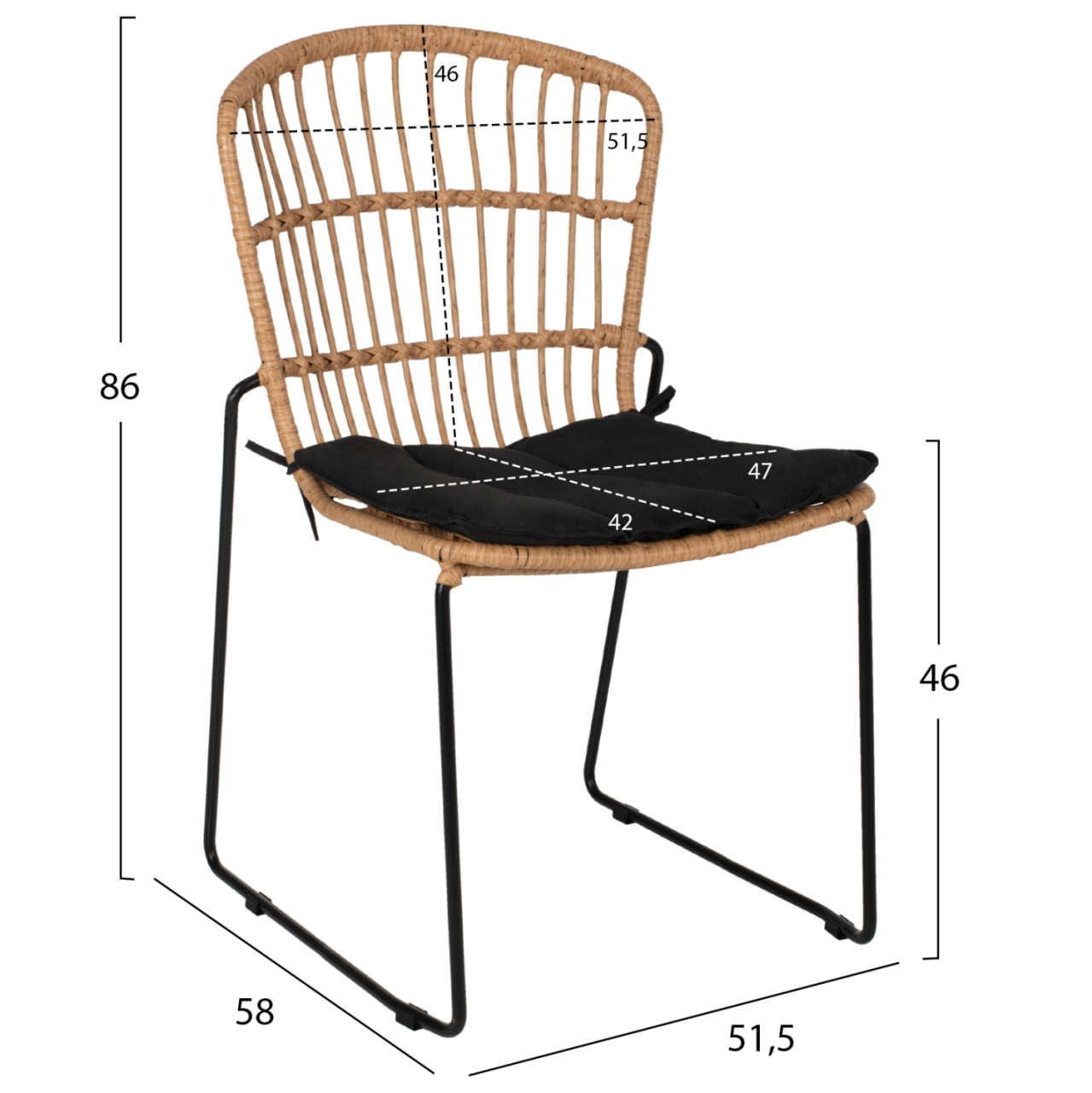 CHAIR PROFESSIONAL METAL BLACK CUSHION BLACK RATTAN NATURAL 51.5x58x86Hcm.HM5866.01 [2]