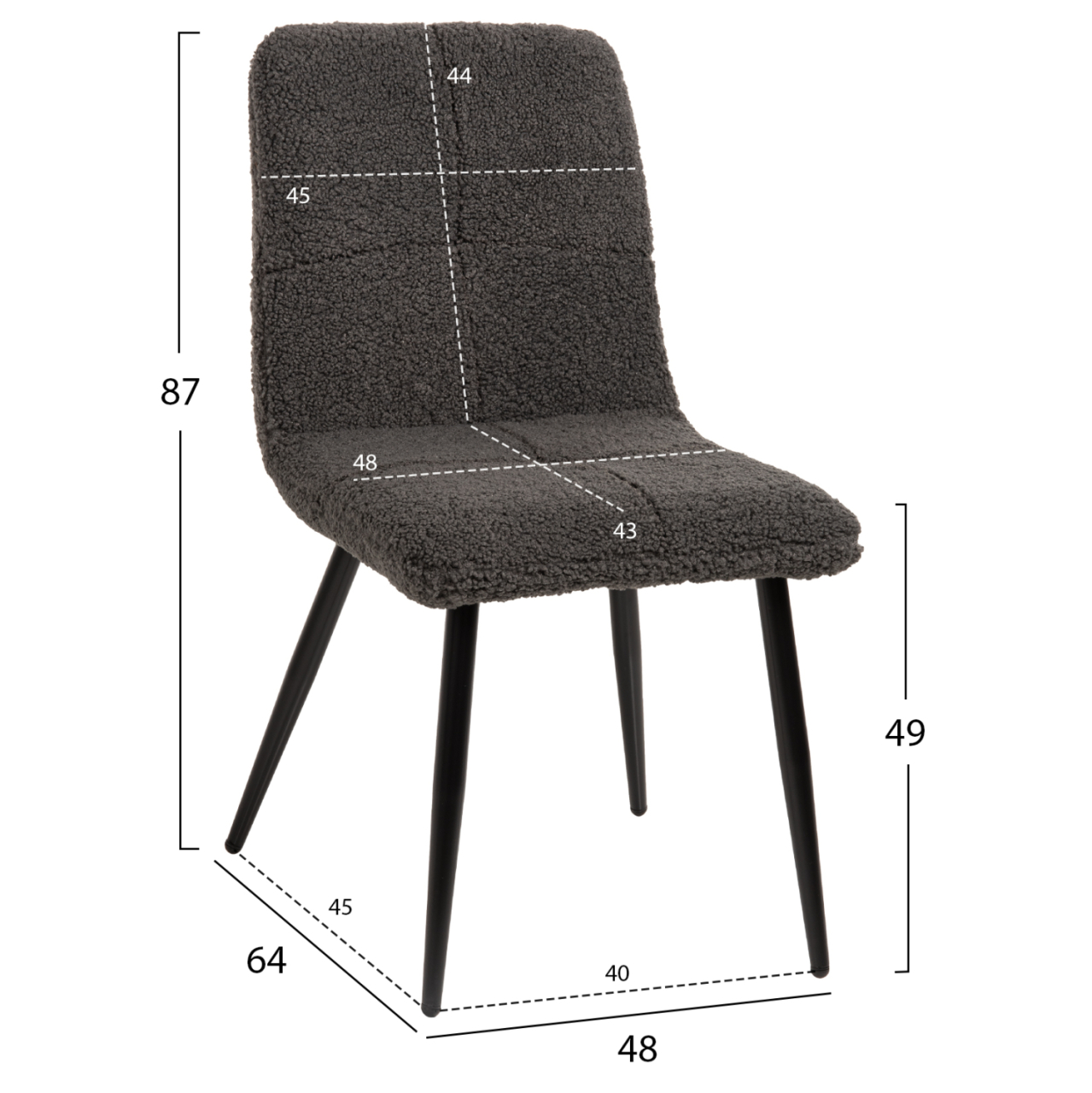 CHAIR SHELLY HM8590.01 TEDDY FABRIC IN GREY-BLACK METAL LEGS 48x64x87Hcm. [2]