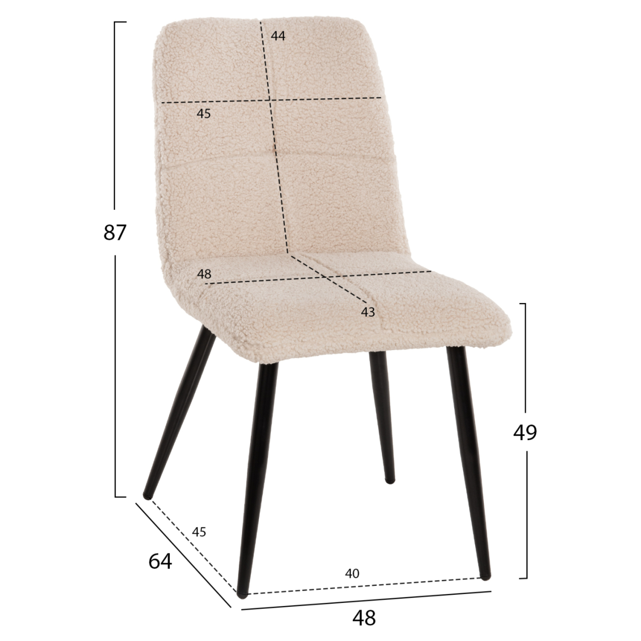 CHAIR SHELLY HM8590.02 TEDDY FABRIC IN WHITE-BLACK METAL LEGS 48x64x87Hcm. [2]