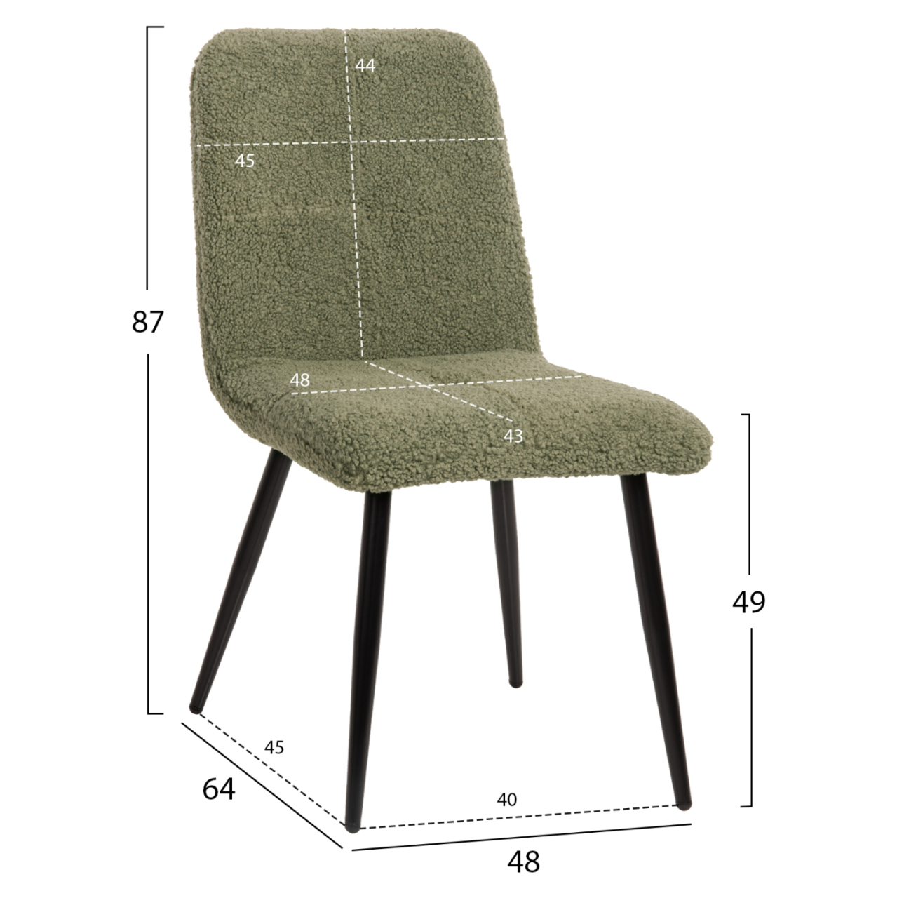 CHAIR SHELLY HM8590.03 TEDDY FABRIC IN PISTACHIO GREEN-BLACK METAL LEGS 48x64x87Hcm. [2]