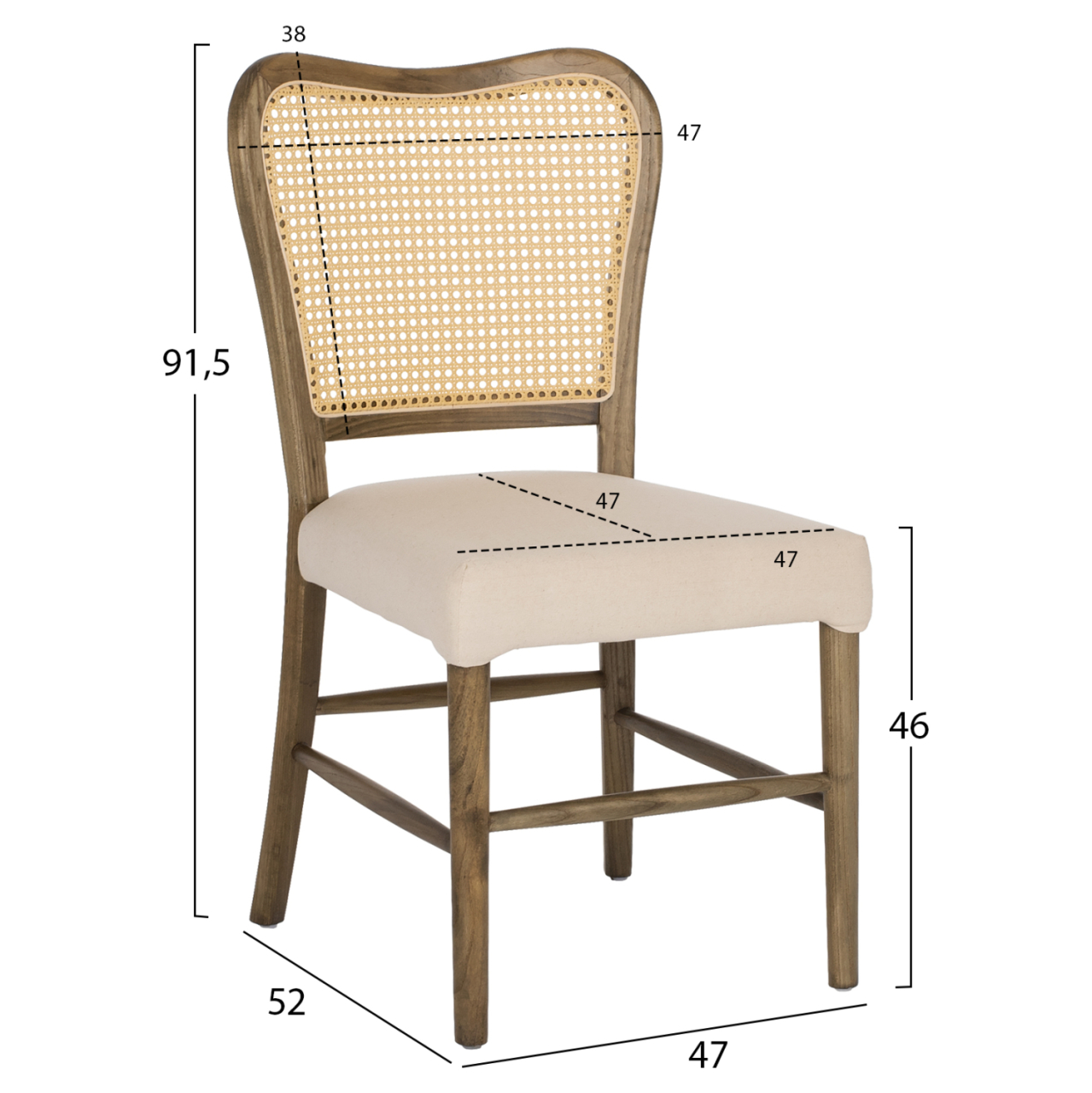 CHAIR TOON WOOD RATTAN BACK FABRIC SEAT HM9406.04 47x52x91.5Hcm. [2]