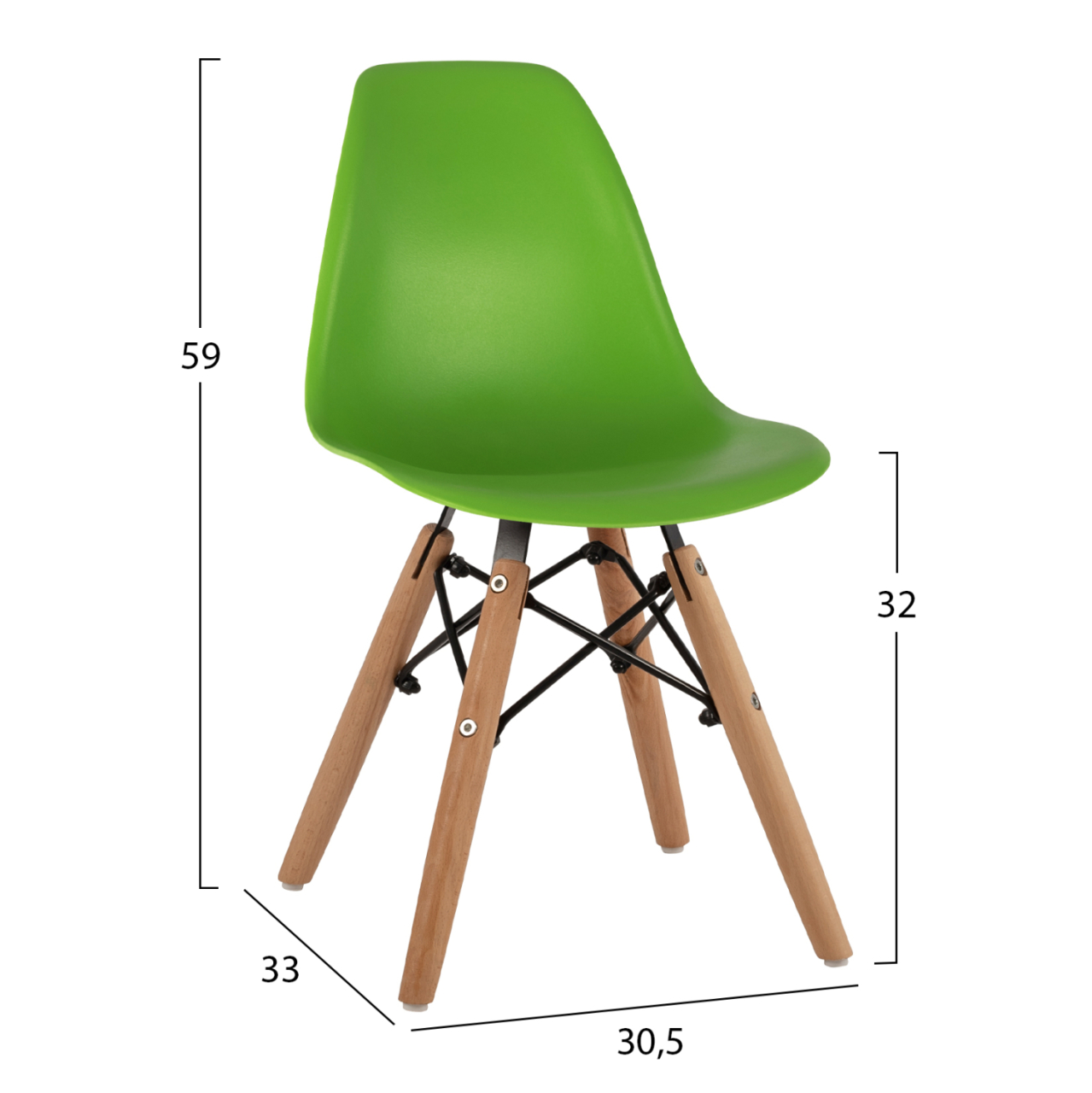 Chair Twist Kid HM8453.03 with wooden legs and green seat 30,5x33x59 cm [2]