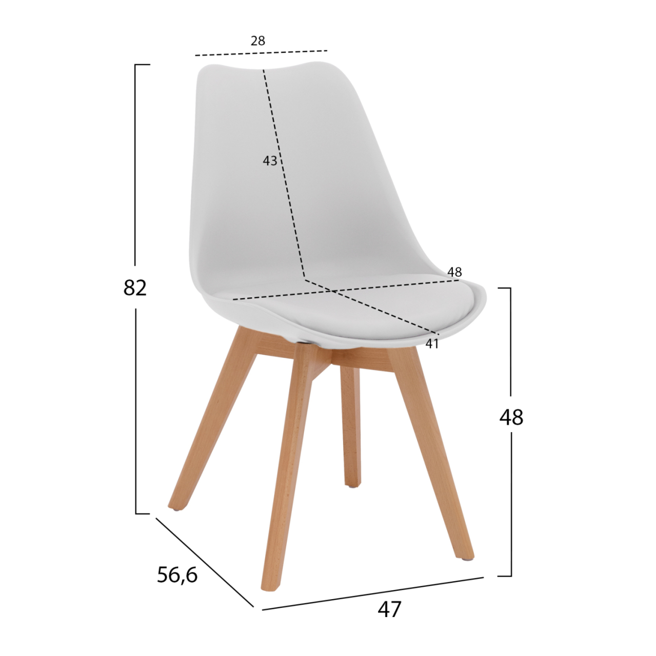 Chair Vegas HM0033.01-wooden legs-white seat-47x56,6x82Υ cm [2]