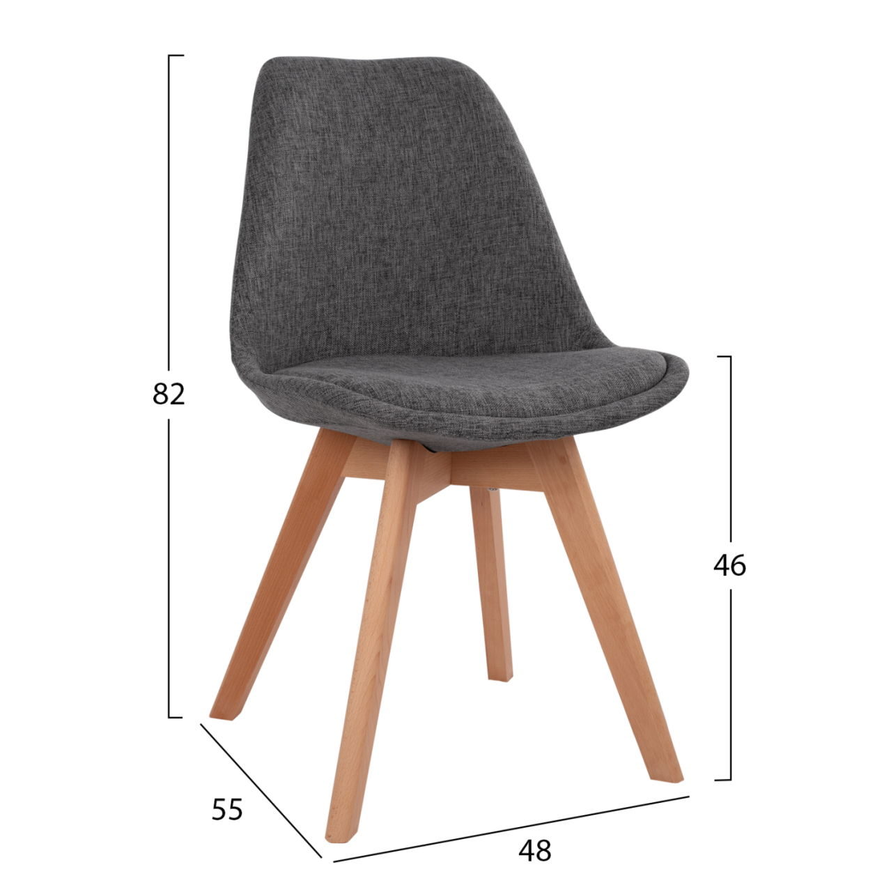 Chair Vegas with wooden legs and fabric Grey HM0033.50 48x55x82 cm [2]