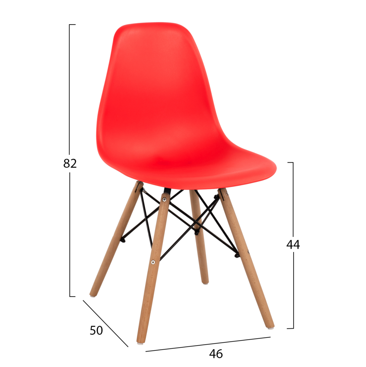 Chair with wooden legs and seat Twist PP Red HM8460.04 46x50x82 cm [2]