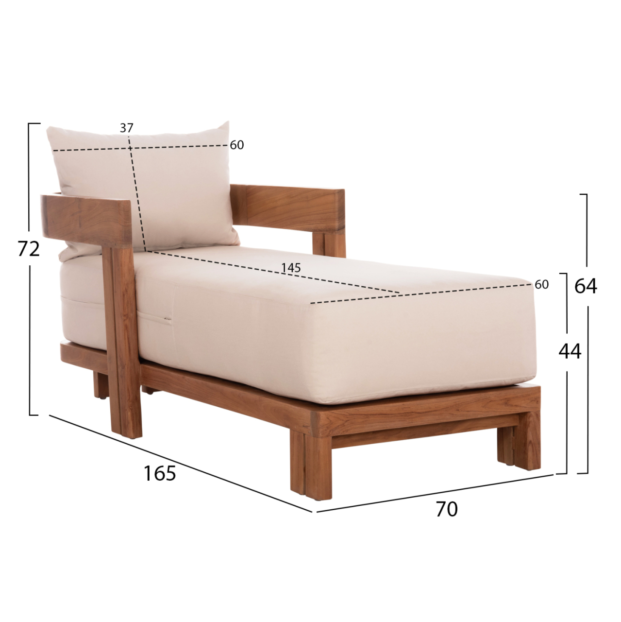 CHAISE LOUNGE WITH CUSHIONS SERIES KIOTO HM6385 TEAK WOOD IN NATURAL 165x70x64Hcm. [2]