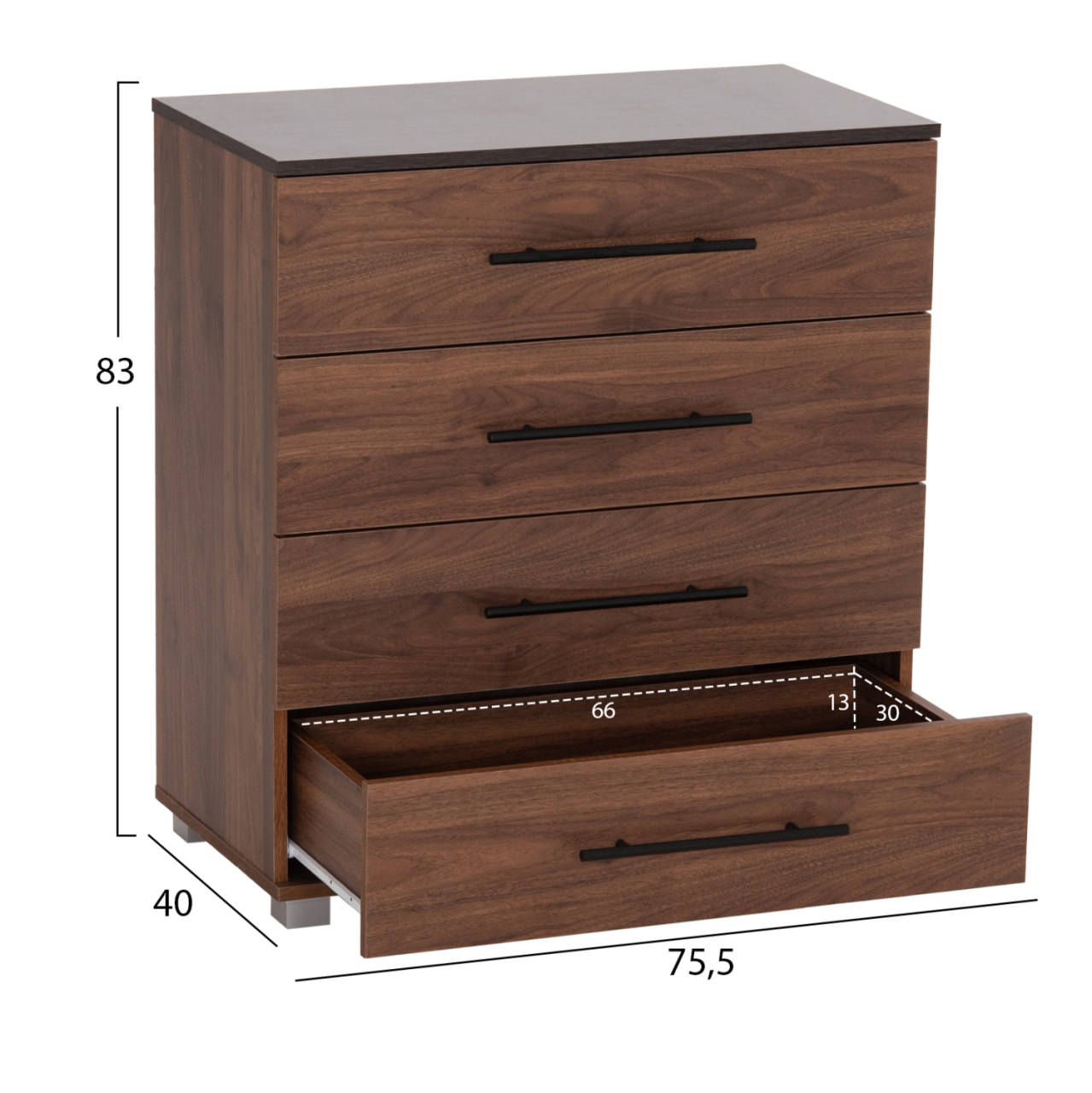 CHEST OF (4) DRAWERS CARYS HM745.11 MELAMINE IN WALNUT/WENGE 75.5x40x83Hcm. [2]