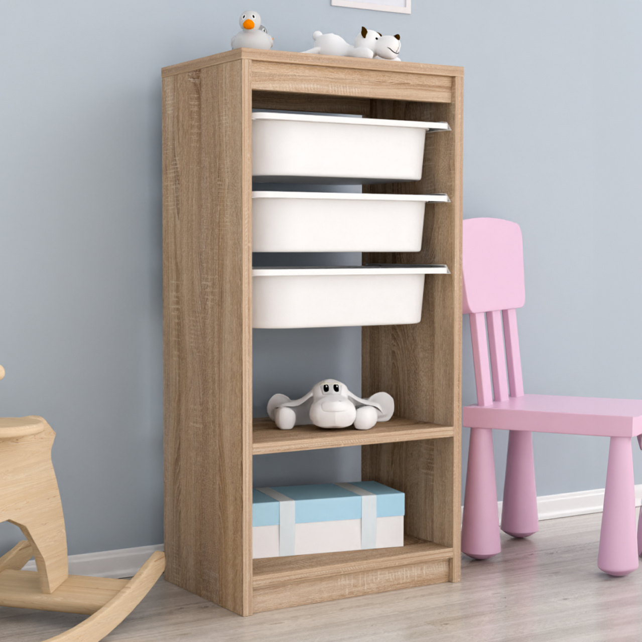 CHEST OF DRAWERS SANI HM18198.03 MELAMINE IN SONAMA-WHITE P.E. DRAWERS 45,5x30x92Hcm. [4]