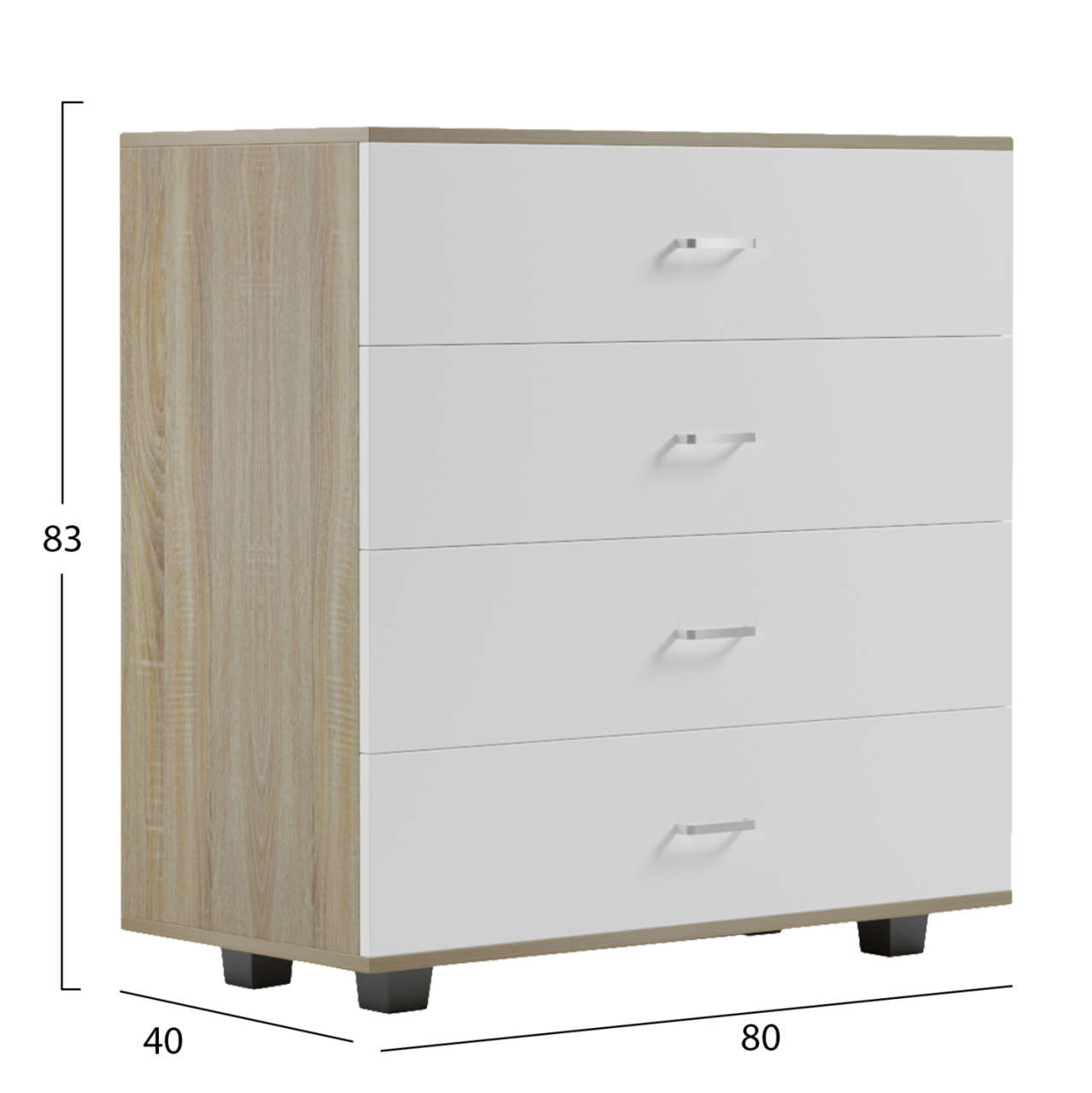 CHEST OF DRAWERS WITH 4 DRAWERS THORG HM8996.04 MELAMINE IN SONAMA-WHITE 80x40x83Hcm. [2]