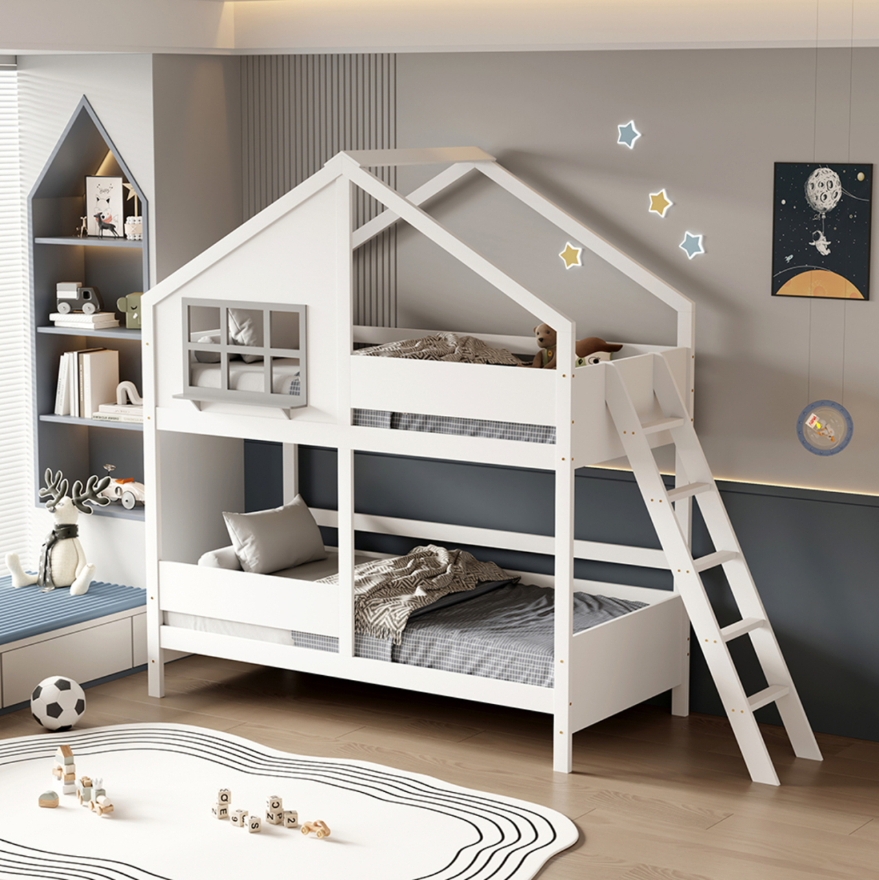 CHILDREN'S BUNKBED t.MONTESSORI COMBO HM707.03 SOLID PINE WOOD IN WHITE- 190x90cm. [2]