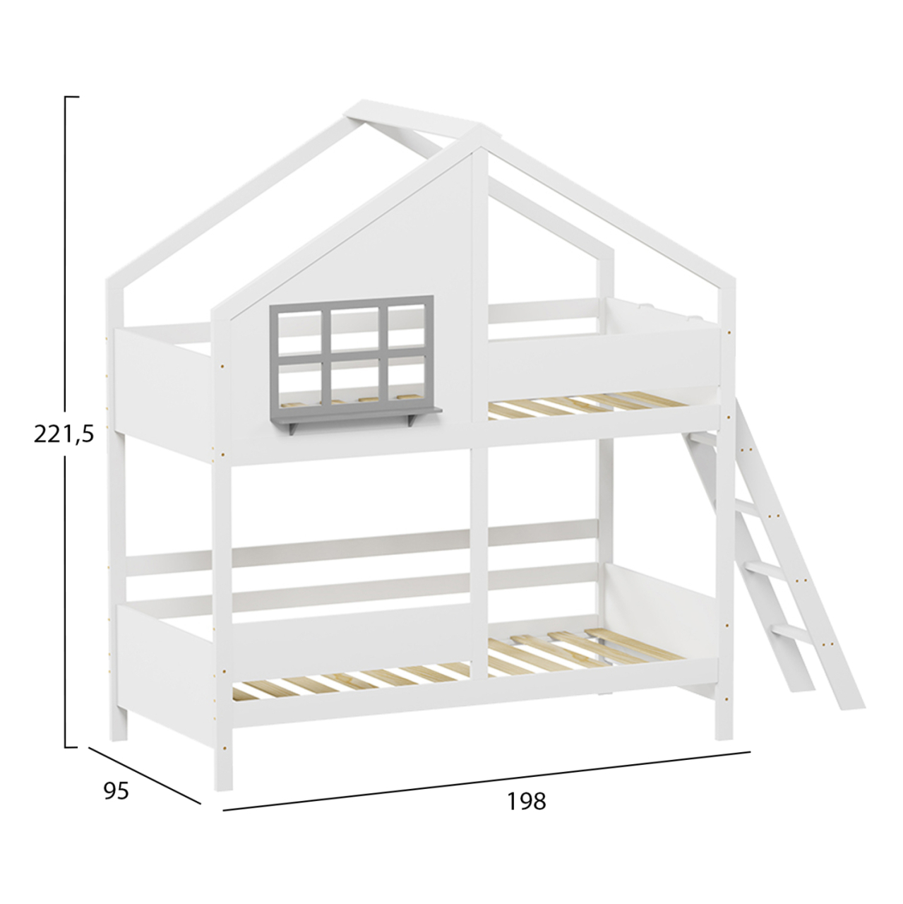 CHILDREN'S BUNKBED t.MONTESSORI COMBO HM707.03 SOLID PINE WOOD IN WHITE- 190x90cm. [3]