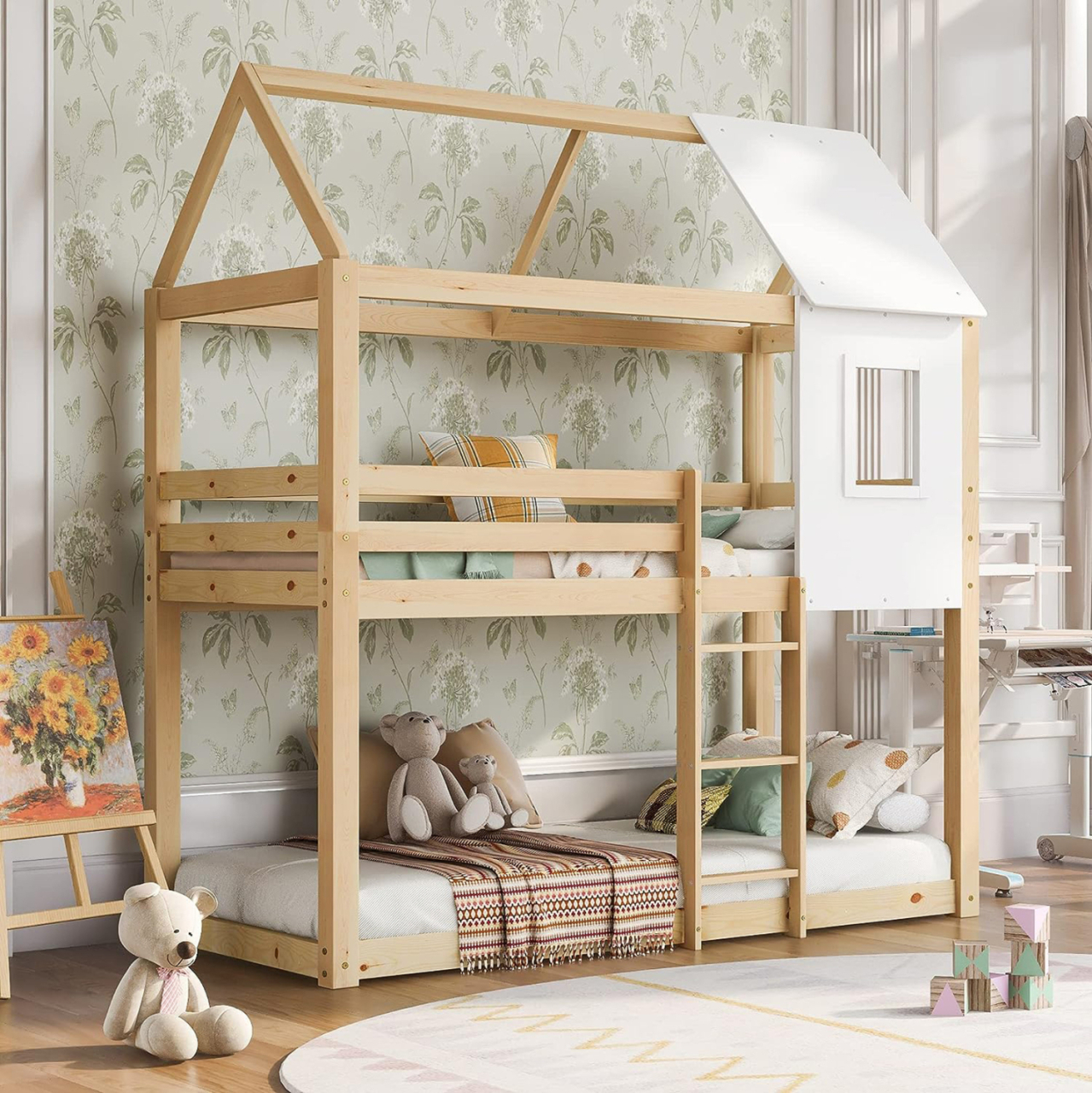 CHILDREN'S BUNKBED t.MONTESSORI HOOD HM705.01 PINE WOOD IN NATURAL-MATTRESSES 190x90cm. [2]