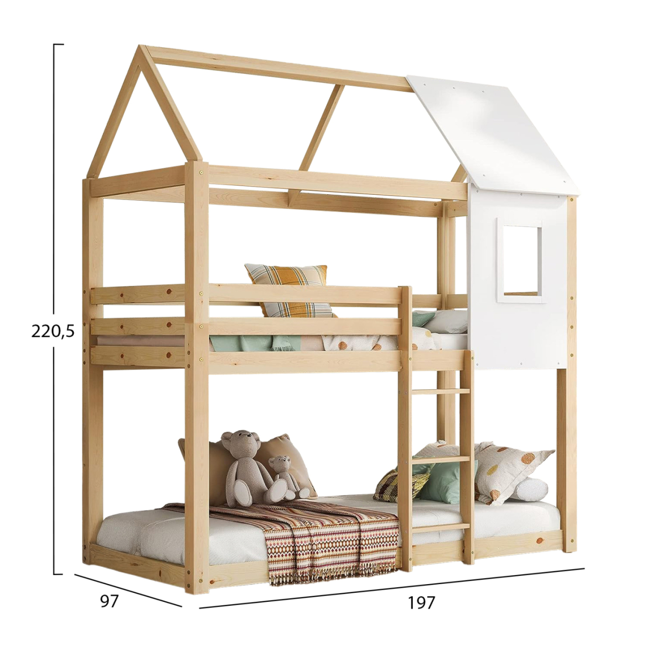CHILDREN'S BUNKBED t.MONTESSORI HOOD HM705.01 PINE WOOD IN NATURAL-MATTRESSES 190x90cm. [3]