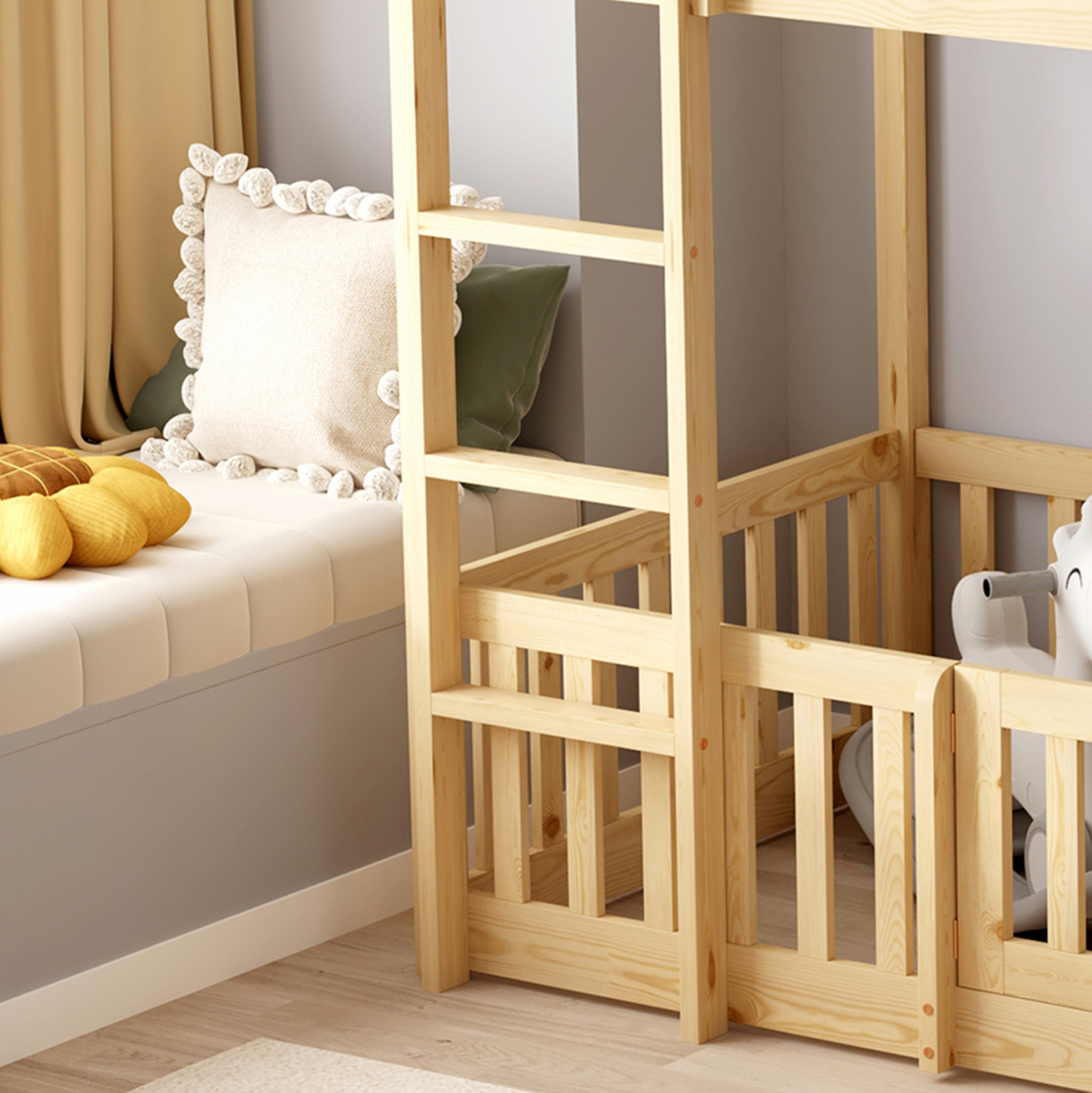 CHILDREN'S BUNKBED t.MONTESSORI PLAYKID WITH PLAYPARK HM703.01 PINE WOOD IN NATURAL FOR 190x90cm.. [5]