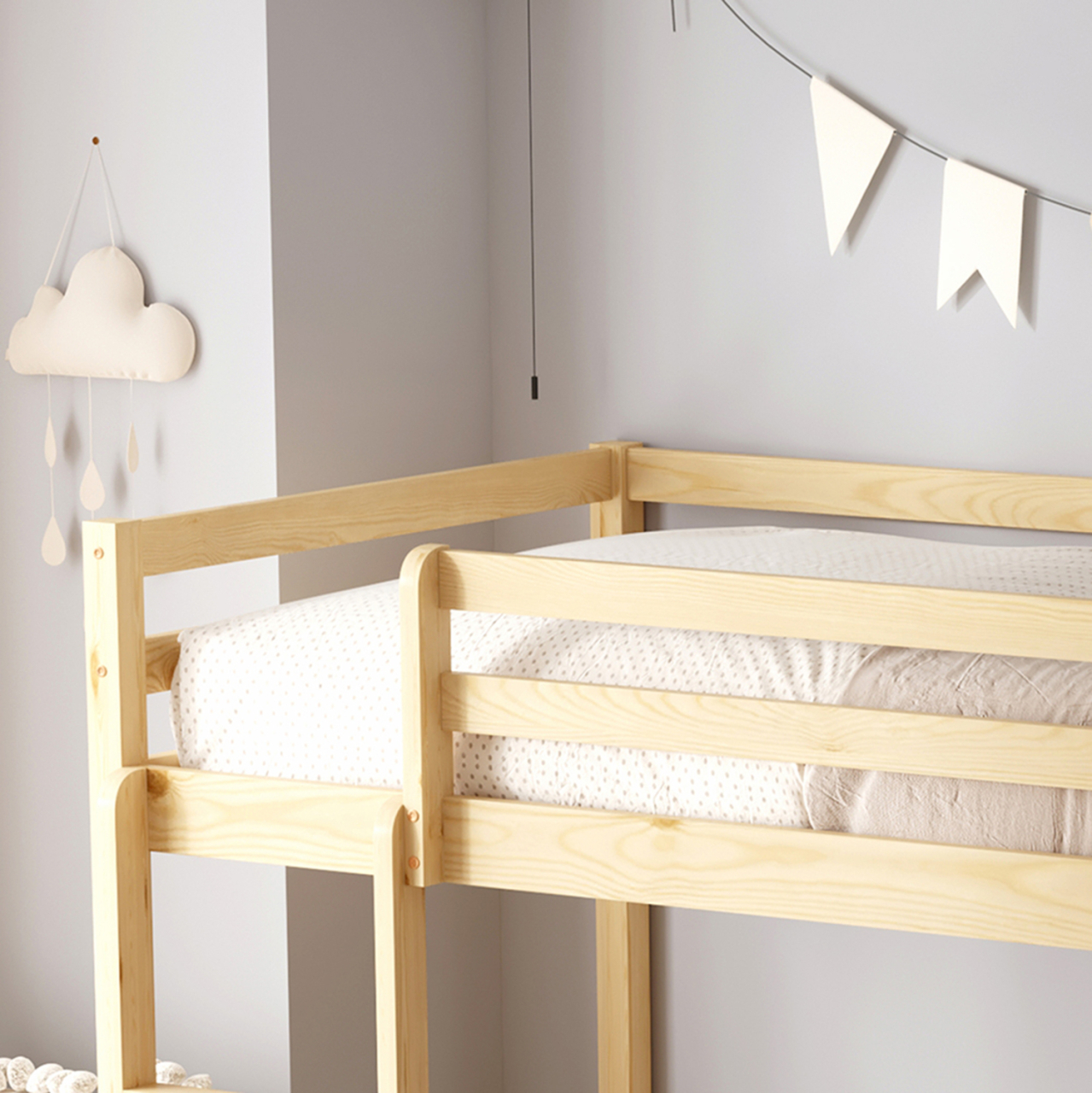 CHILDREN'S BUNKBED t.MONTESSORI PLAYKID WITH PLAYPARK HM703.01 PINE WOOD IN NATURAL FOR 190x90cm.. [6]