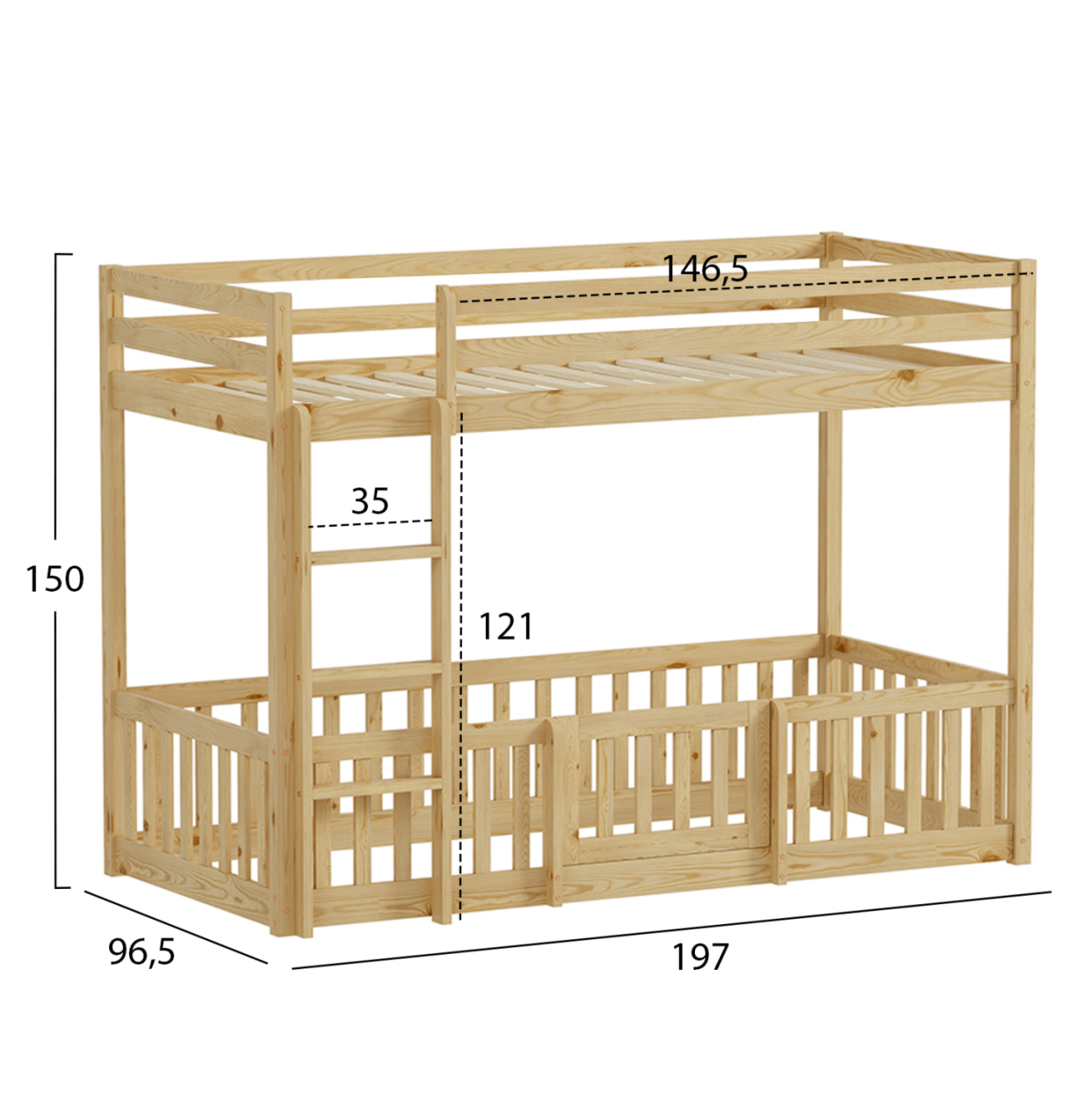 CHILDREN'S BUNKBED t.MONTESSORI PLAYKID WITH PLAYPARK HM703.01 PINE WOOD IN NATURAL FOR 190x90cm.. [3]