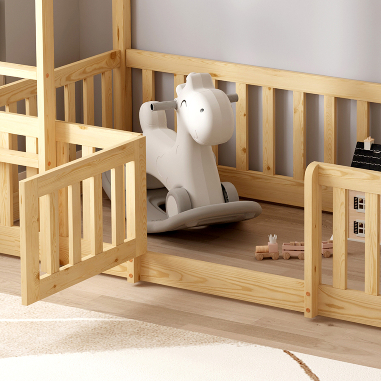 CHILDREN'S BUNKBED t.MONTESSORI PLAYKID WITH PLAYPARK HM703.01 PINE WOOD IN NATURAL FOR 190x90cm.. [7]