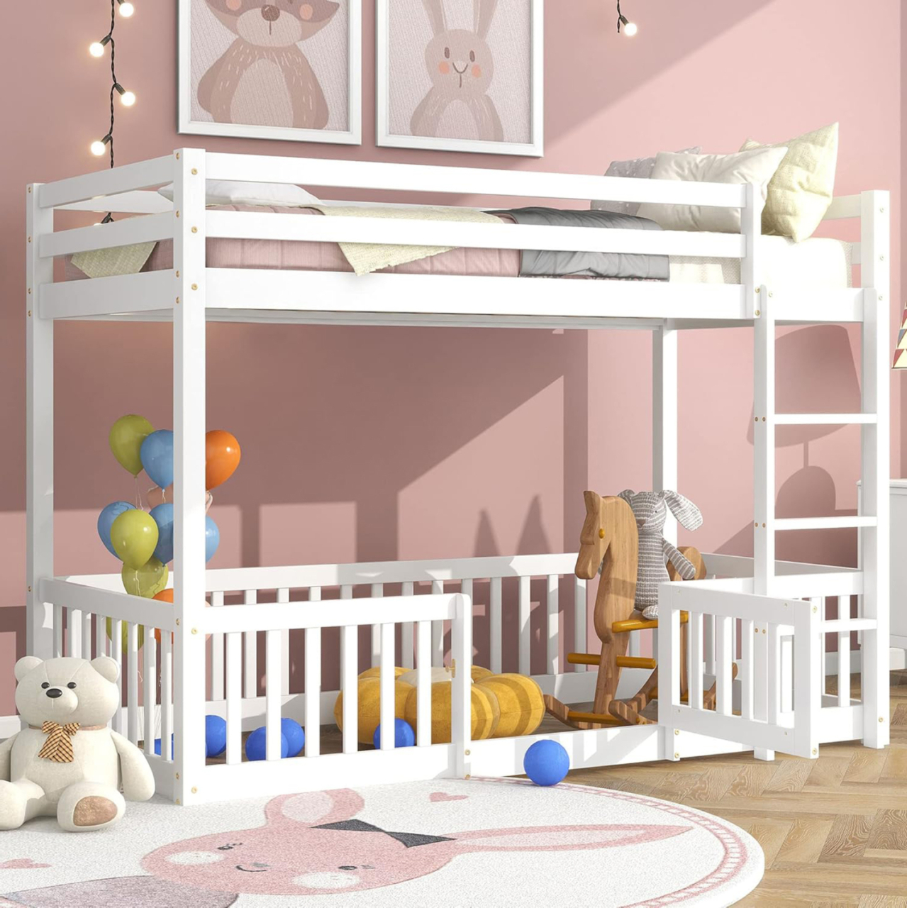 CHILDREN'S BUNKBED t.MONTESSORI PLAYKID WITH PLAYPARK HM703.03 PINE WOOD IN WHITE FOR 190x90cm.. [2]