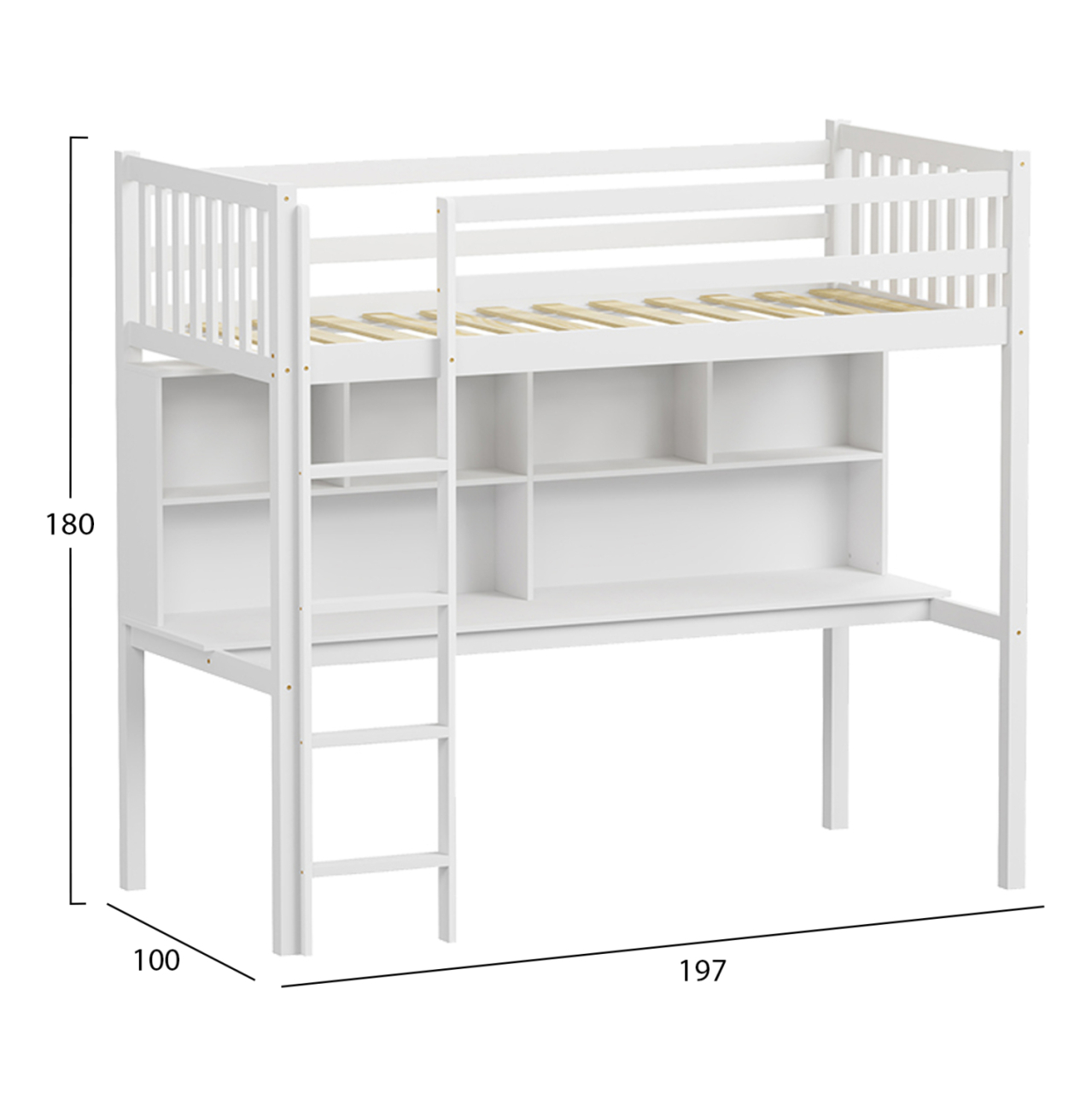 CHILDREN'S BUNKBED t.MONTESSORI WITH DESK and BOOKCASE LIBRO HM708.03 PINE WOOD IN WHITE- 90x190cm. [3]
