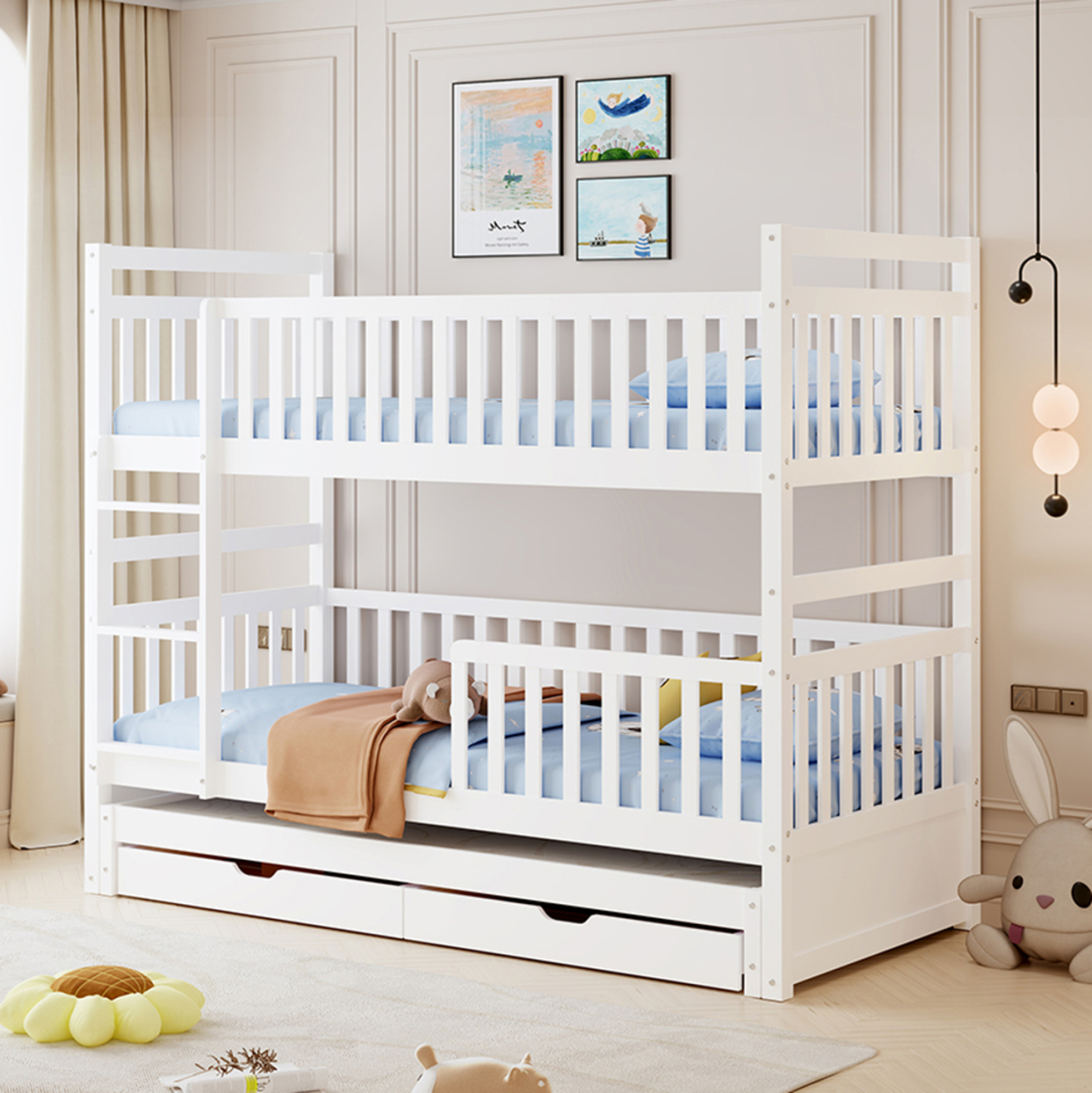 CHILDREN'S BUNKBED WITH 3 BEDS and 2 DRAWERS TRIPLON HM709.03 PINE WOOD 90x190-200cm [3]
