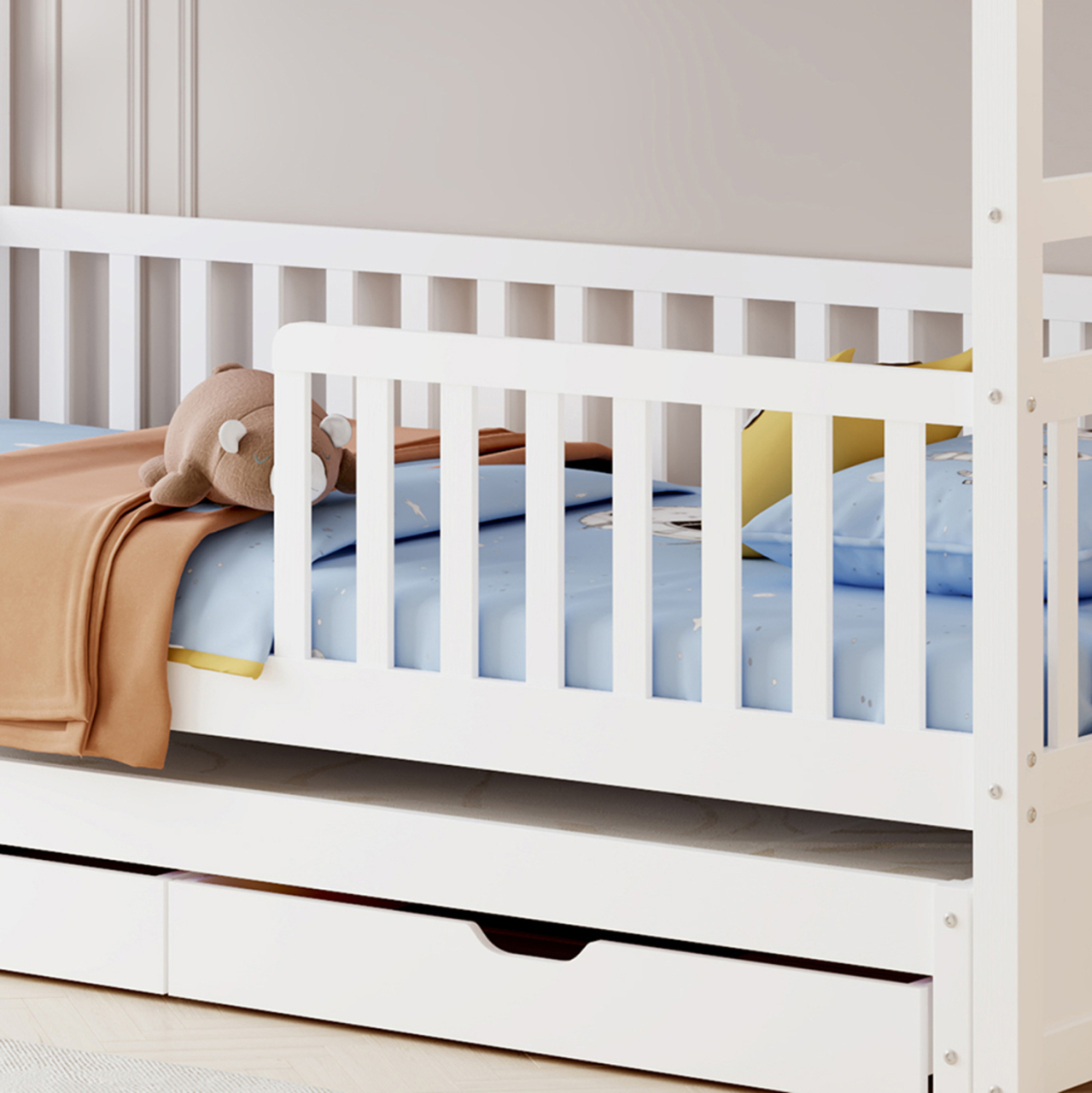 CHILDREN'S BUNKBED WITH 3 BEDS and 2 DRAWERS TRIPLON HM709.03 PINE WOOD 90x190-200cm [7]
