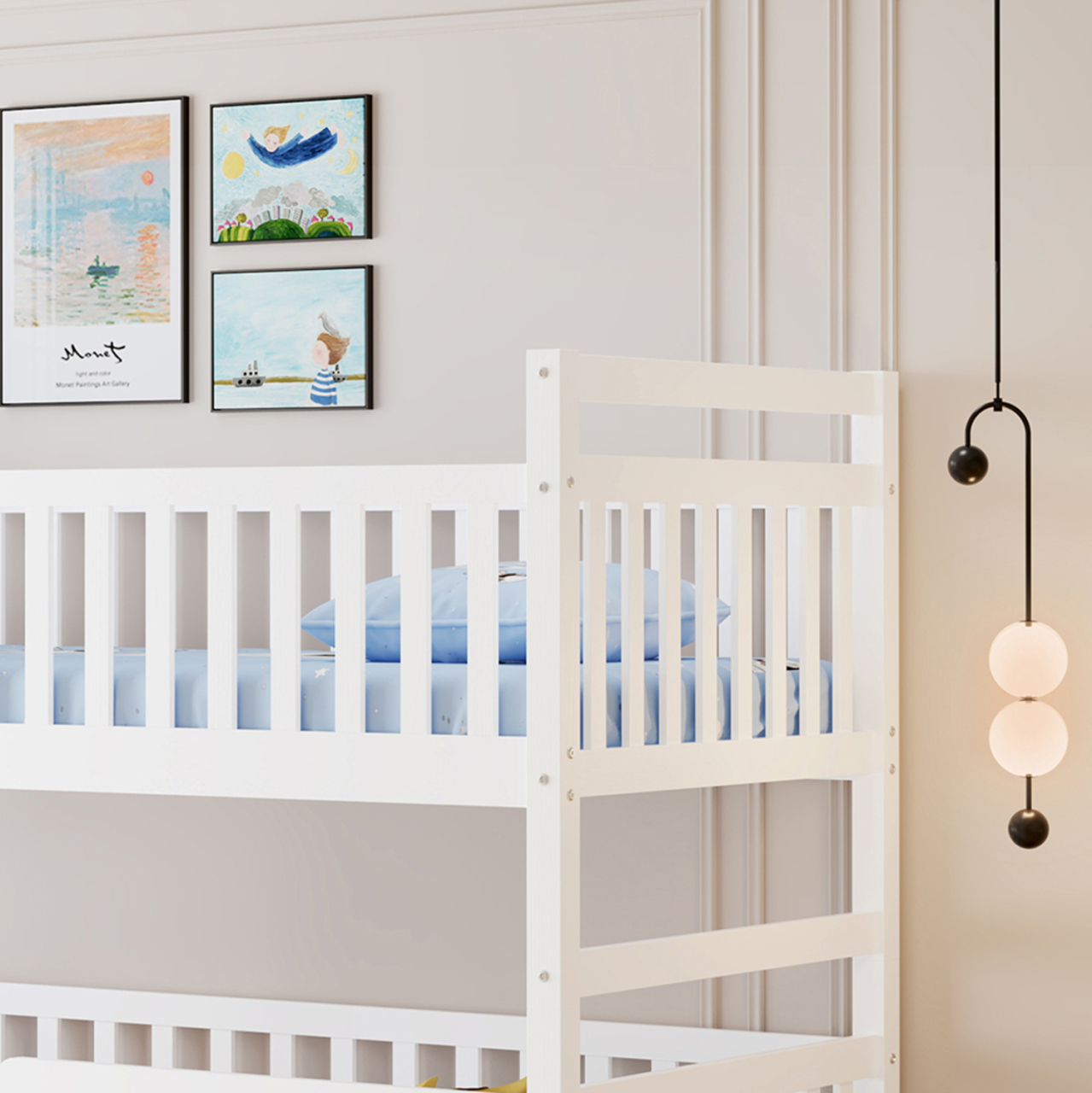 CHILDREN'S BUNKBED WITH 3 BEDS and 2 DRAWERS TRIPLON HM709.03 PINE WOOD 90x190-200cm [5]