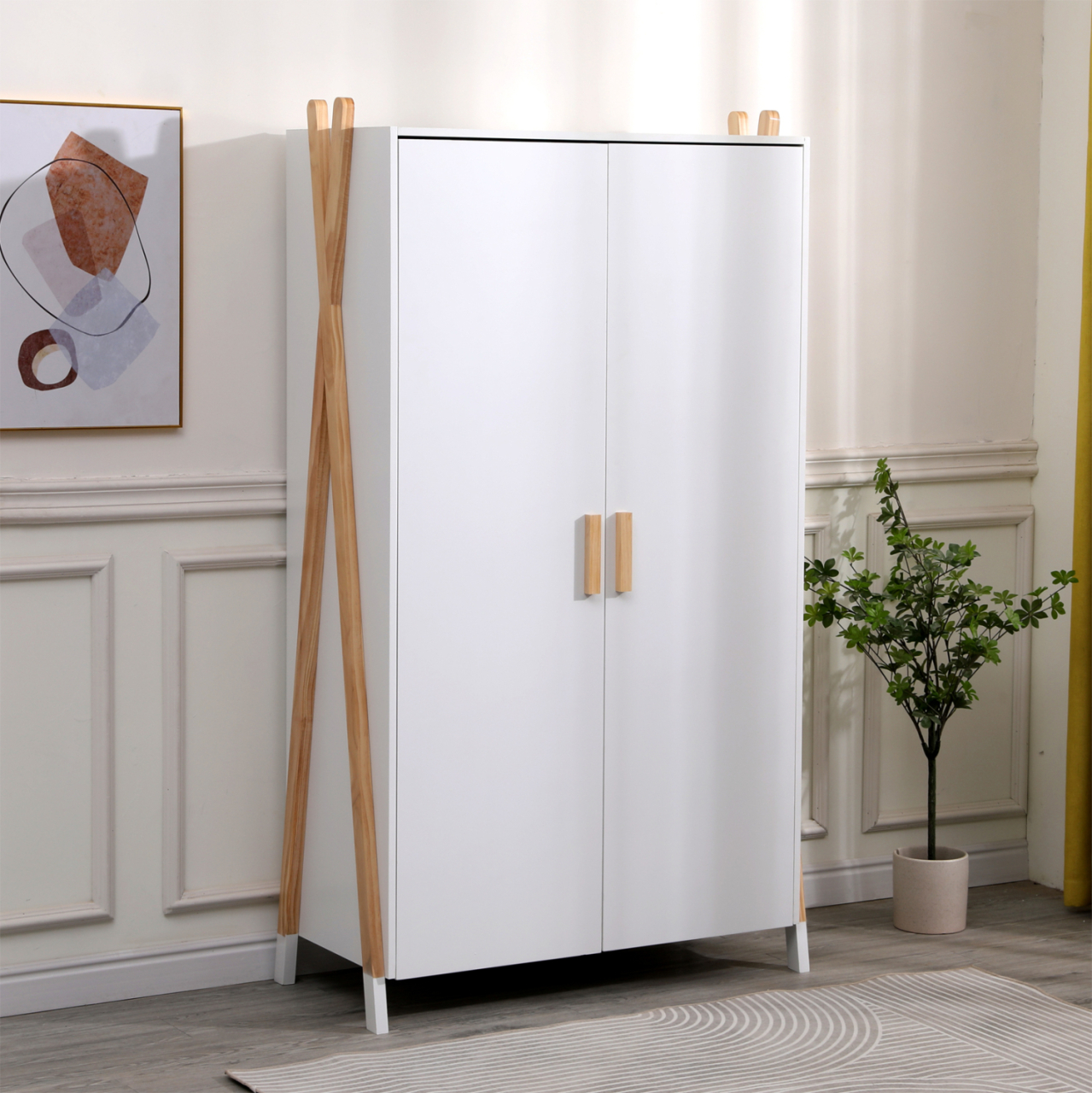 CHILDREN'S WARDROBE PASCHAL HM2494.03 WHITE MELAMINE-PINE WOOD LEGS 96x44x170Hcm. [2]