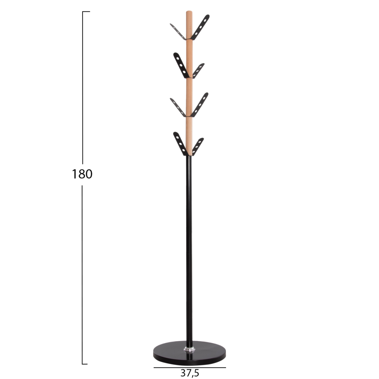 COAT HANGER BILLY HM18075.01 BEECH WOOD-BLACK METAL-BASE WITH WOOD Φ37.5X180Hcm. [2]
