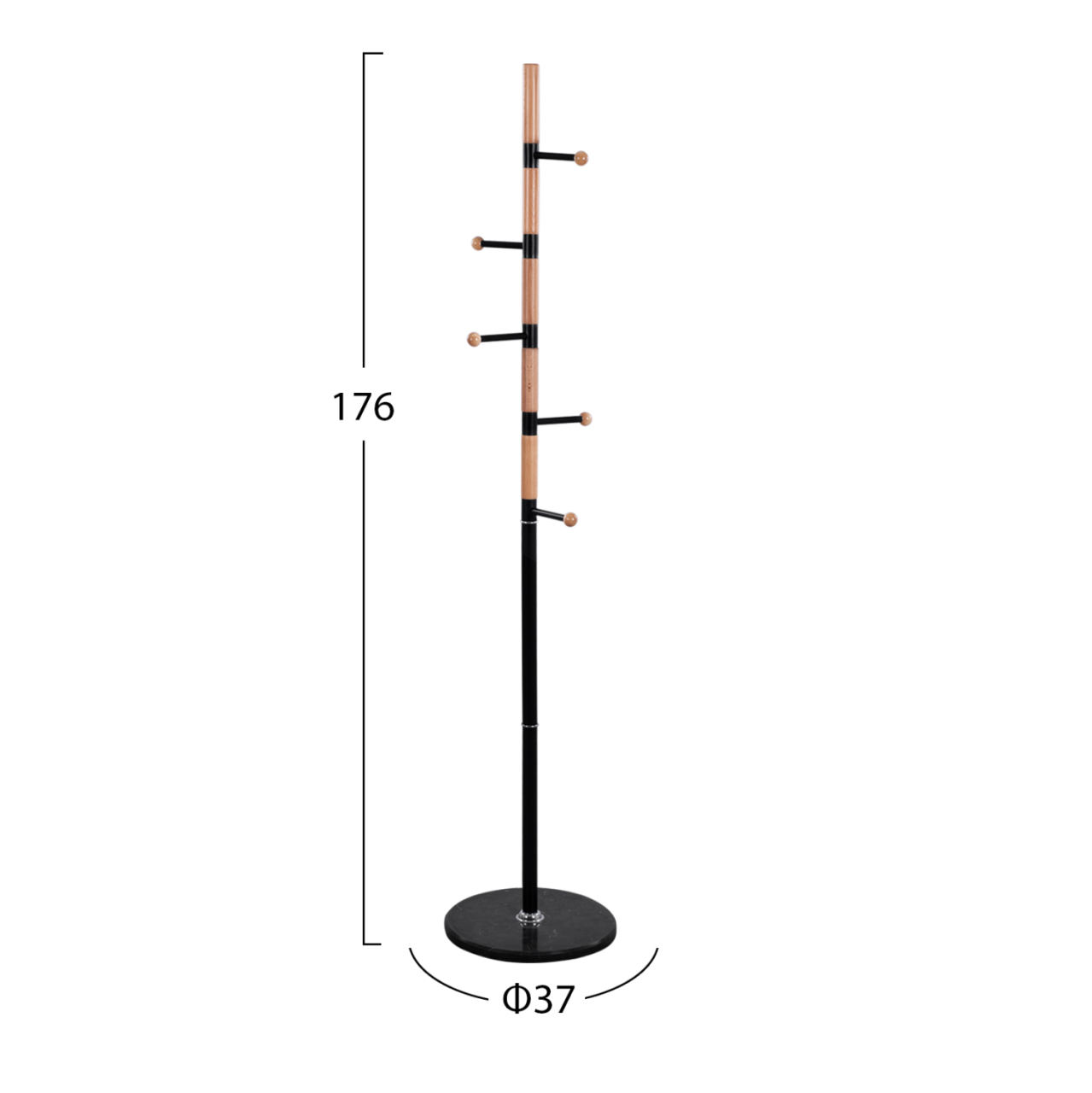 Coat hanger MERCURY ΗΜ8609.02 Beech Wood- Black Metal-Black Marble Base Φ37x176Ηcm [2]