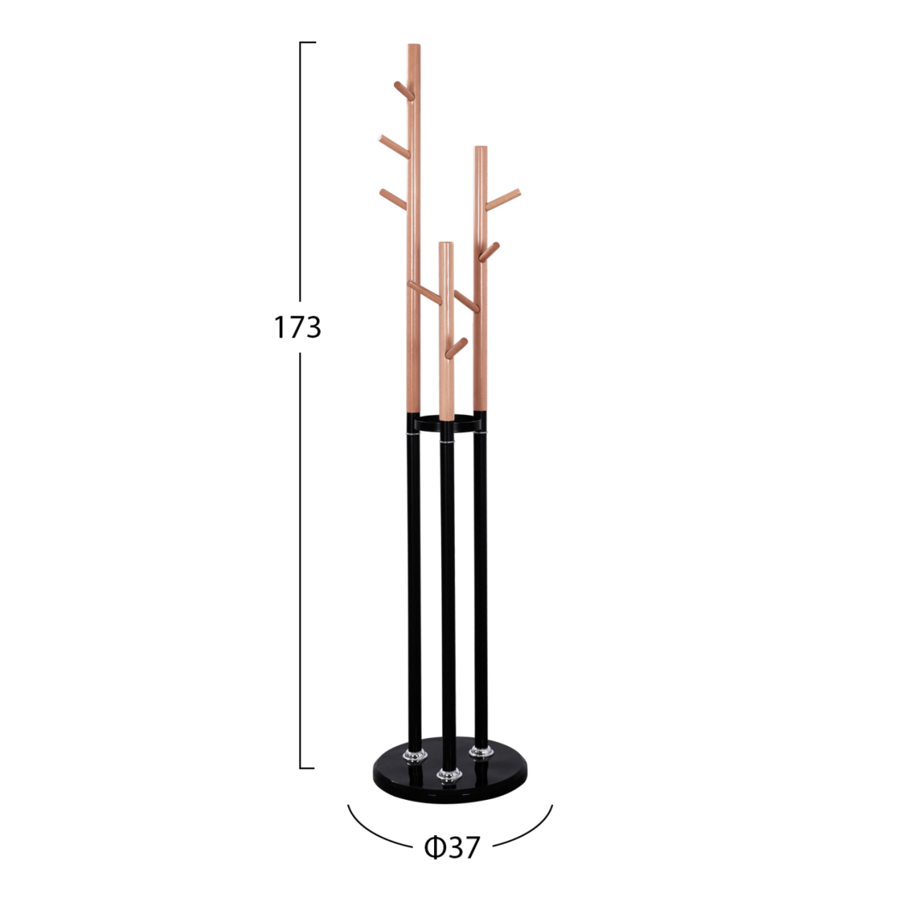 COAT HANGER TRIPLE-PILLAR WYATT HM8610.02 BEECH WOOD-BLACK METAL AND MARBLE BASE Φ37X173Hcm. [2]