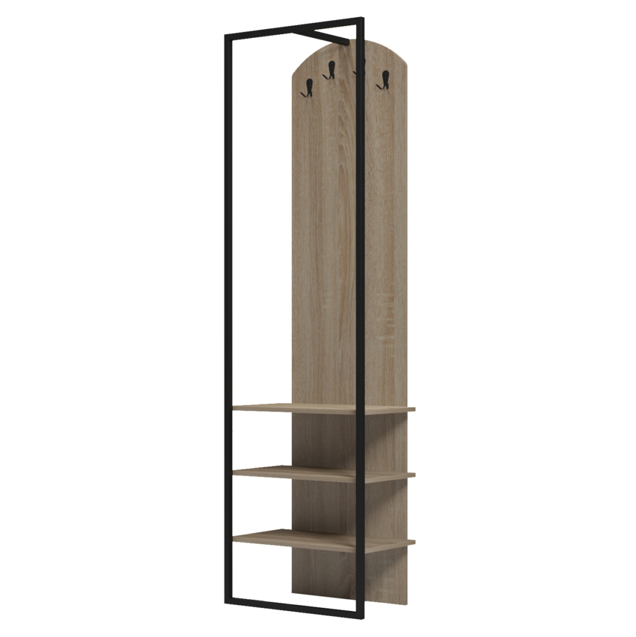COAT HANGER WITH SHELVES NINO HM18382.01 METAL IN BLACK--MELAMINE IN SONAMA 53x31.5x180Hcm. [5]